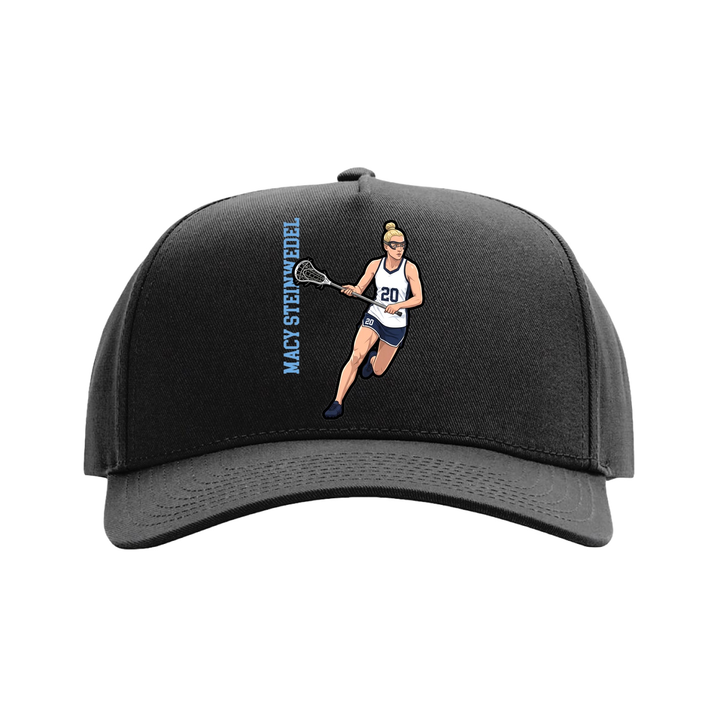 Full Fabric Five-Panel Champ Cap — Name Vertical in Black