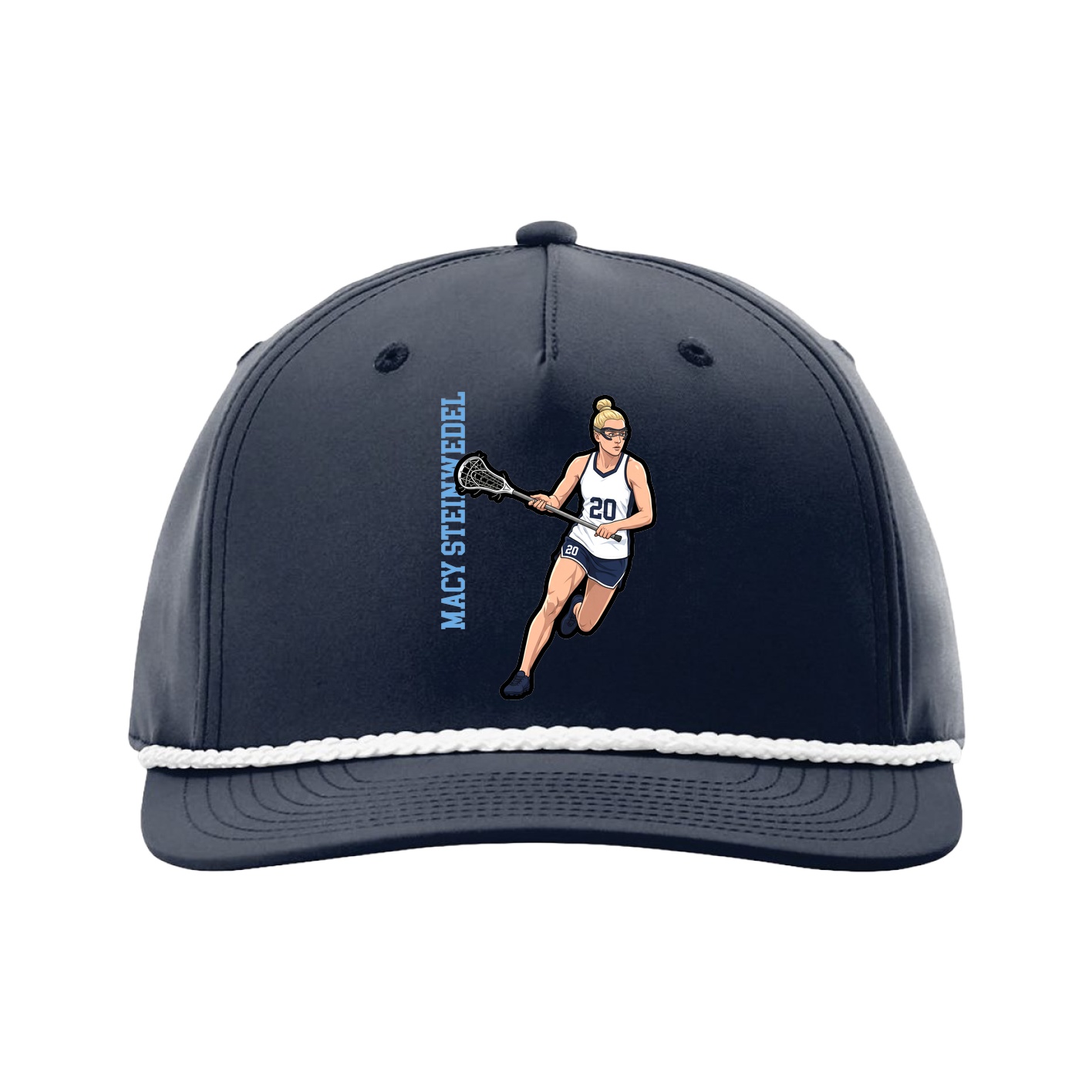 Five-Panel Classic Rope Cap — Name Vertical in Navy