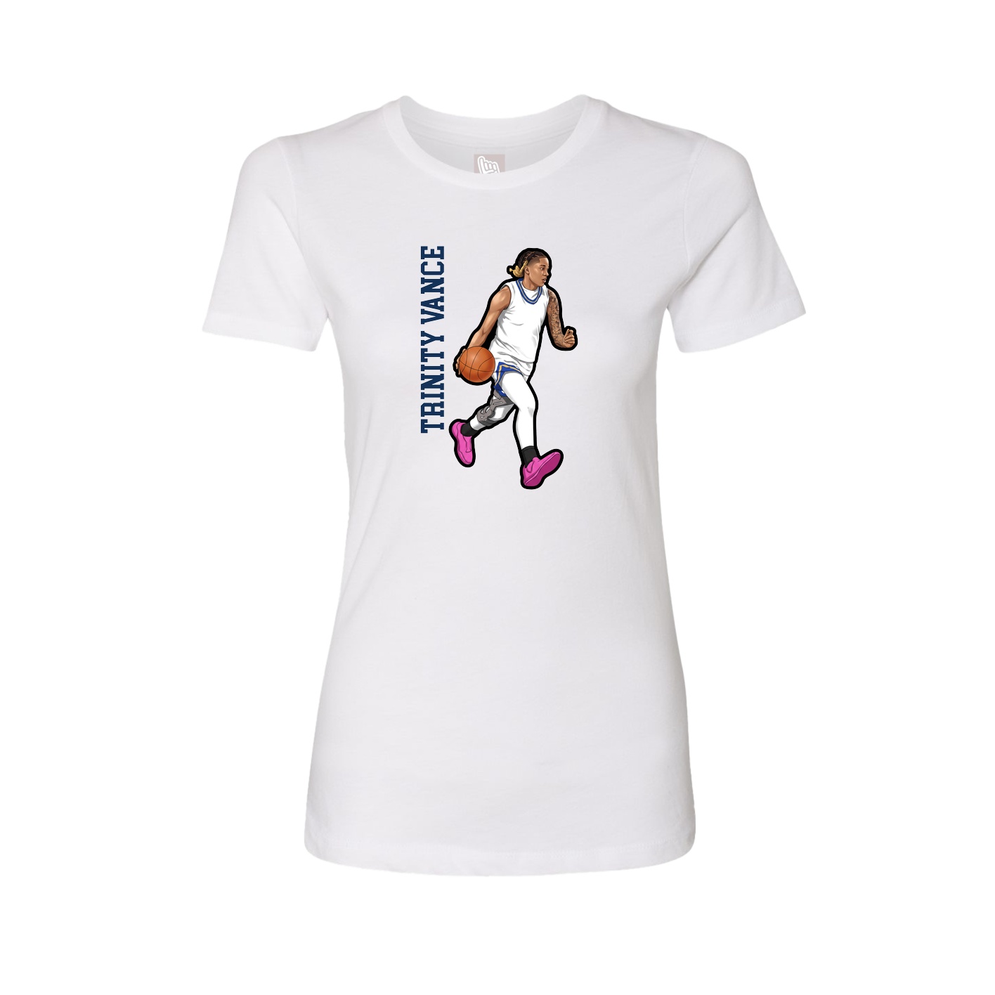 Fitted Women's Tee — Name Vertical in White