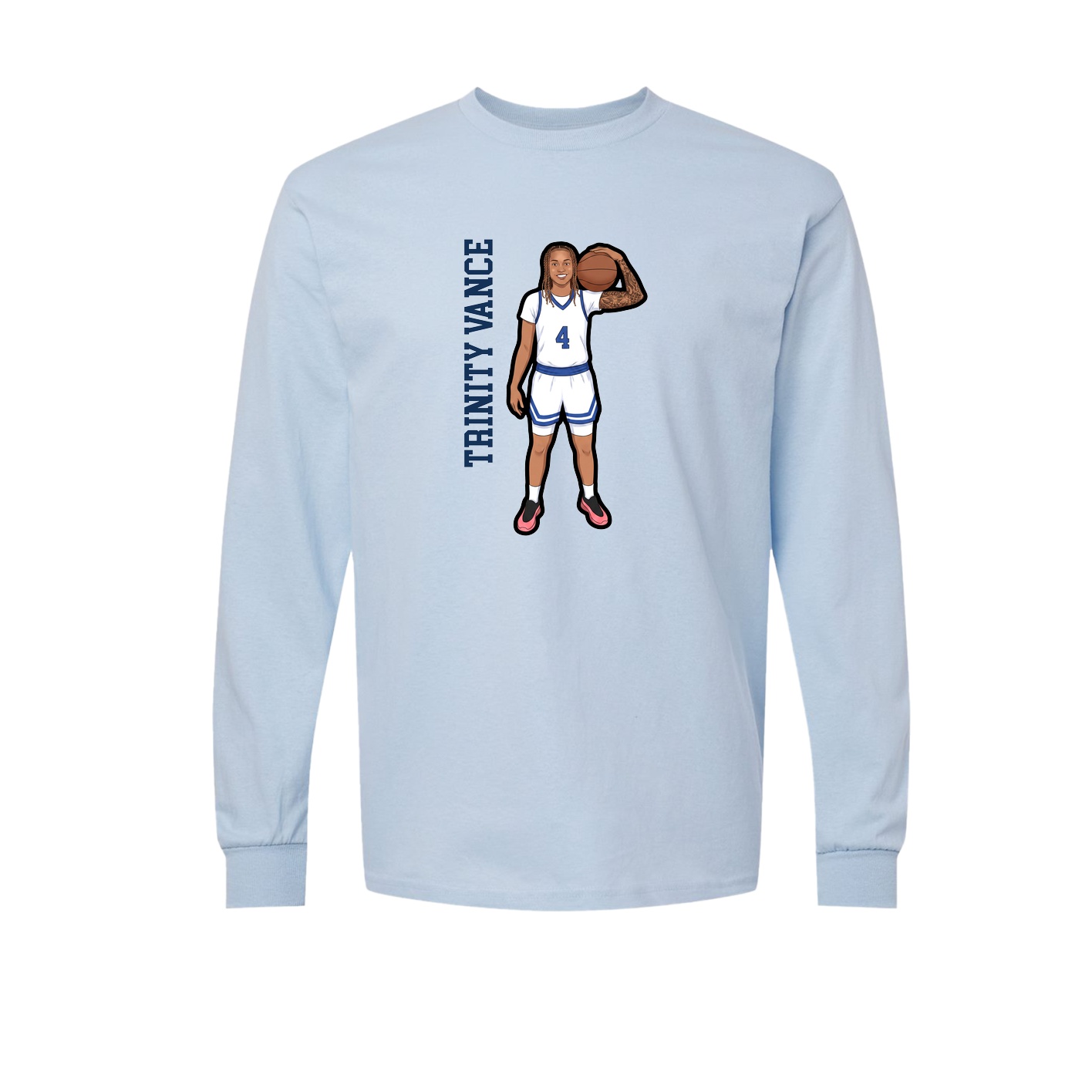 Long Sleeve Tee — Name Vertical in Light Blue