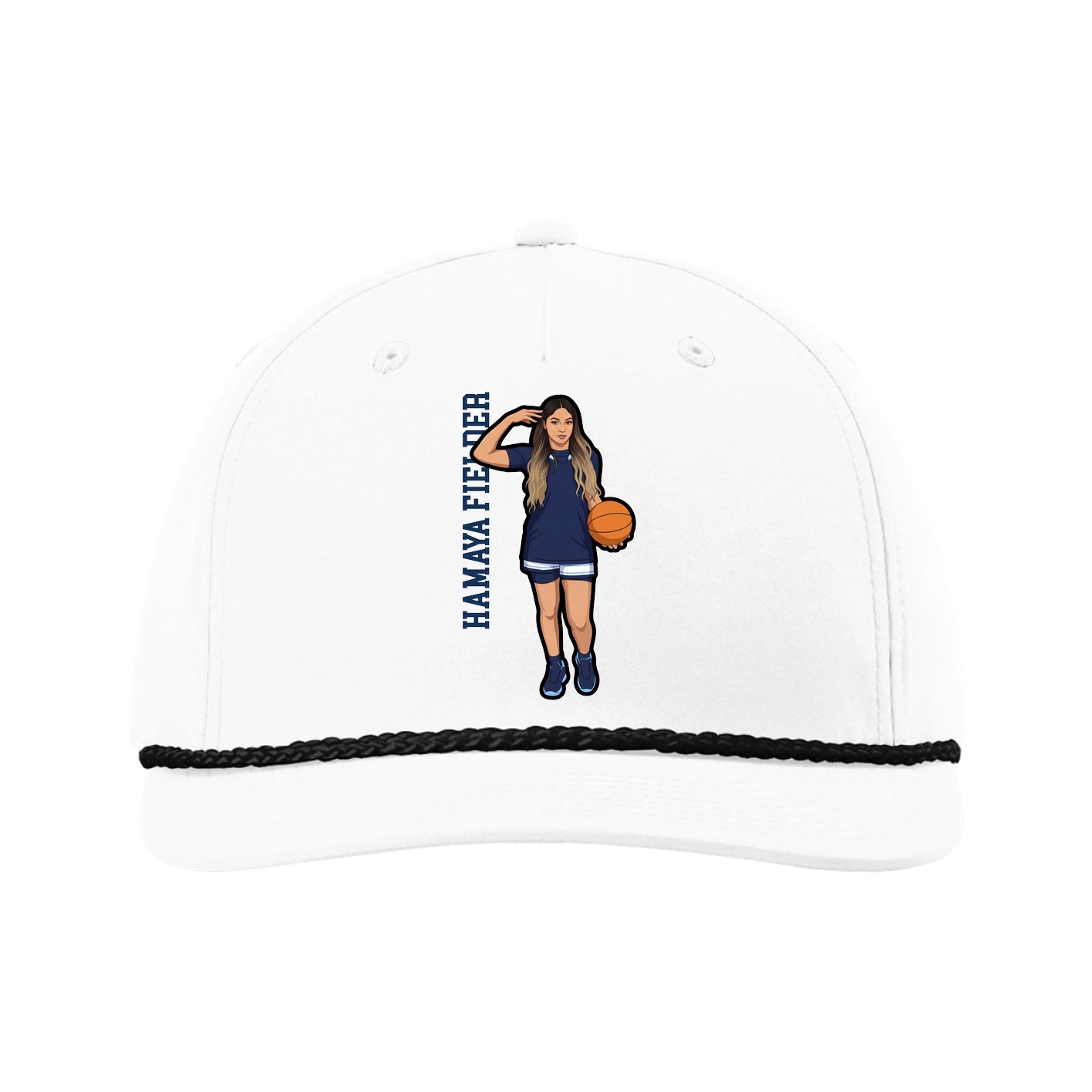 Five-Panel Classic Rope Cap — Name Vertical in White
