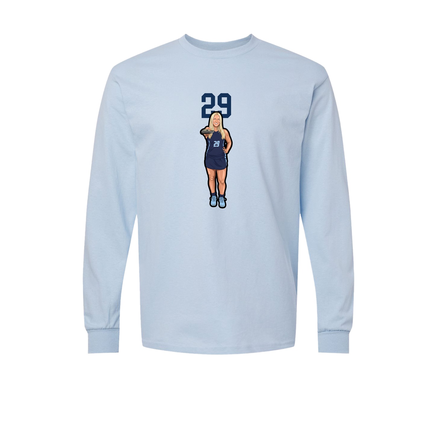 Long Sleeve Tee — Number Top in Light Blue