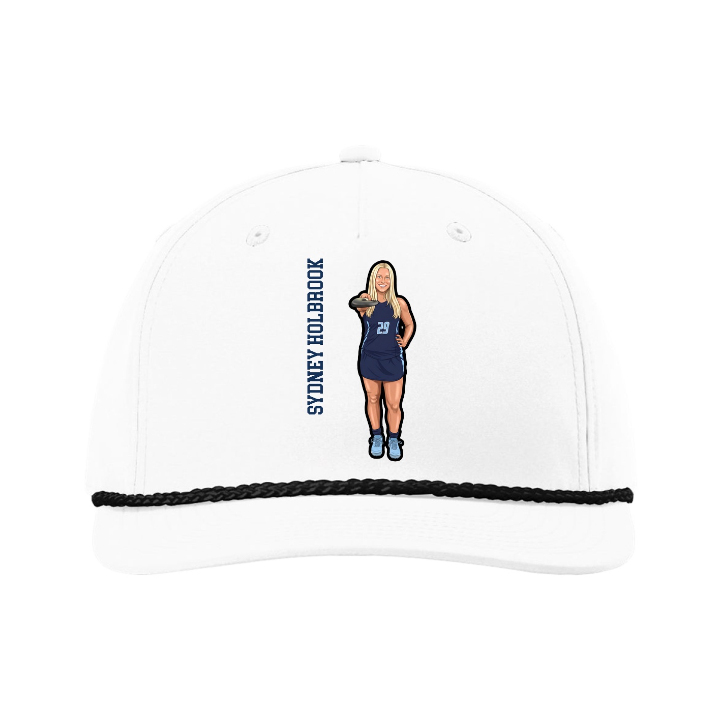 Five-Panel Classic Rope Cap — Name Vertical in White