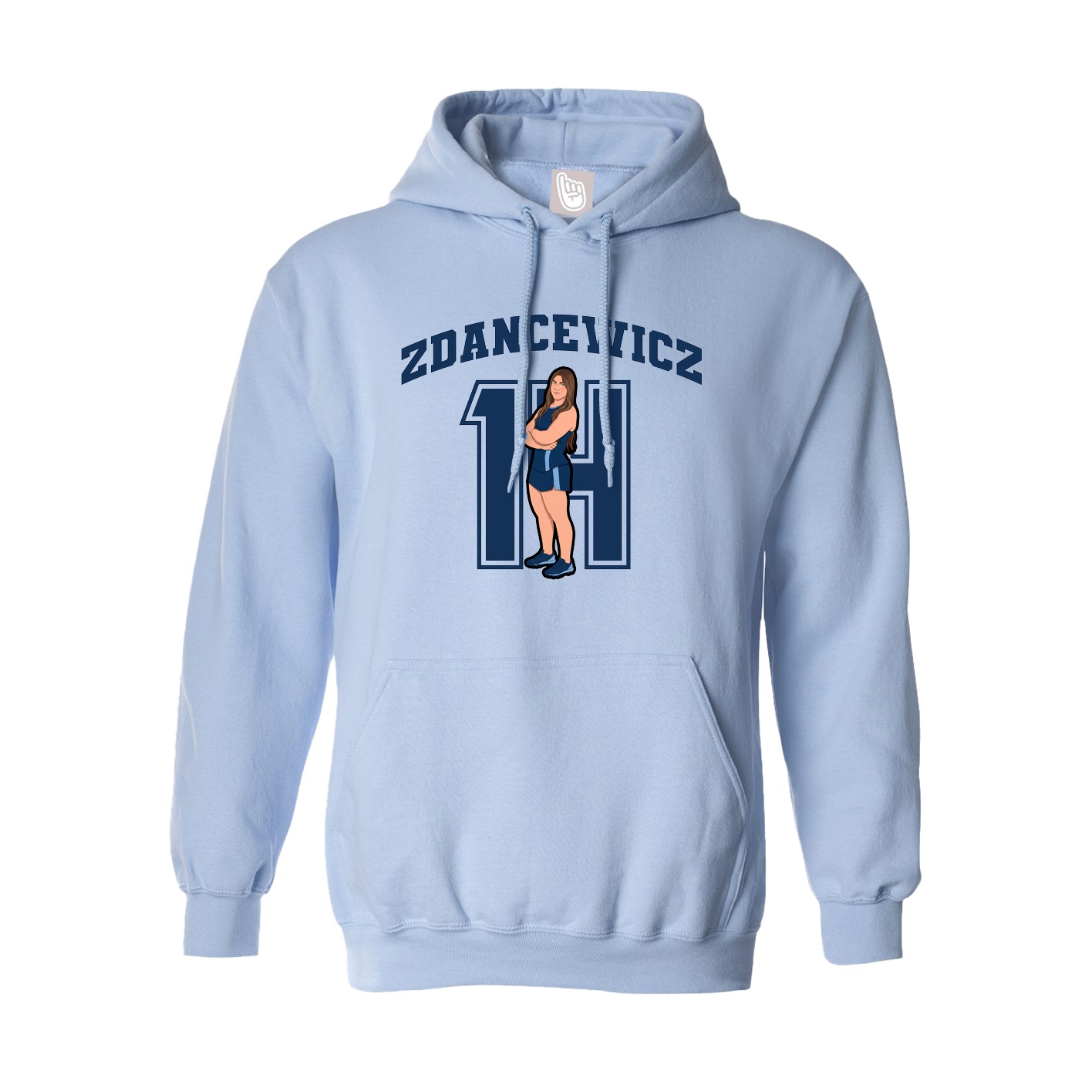 Hoodie — Number in Light Blue