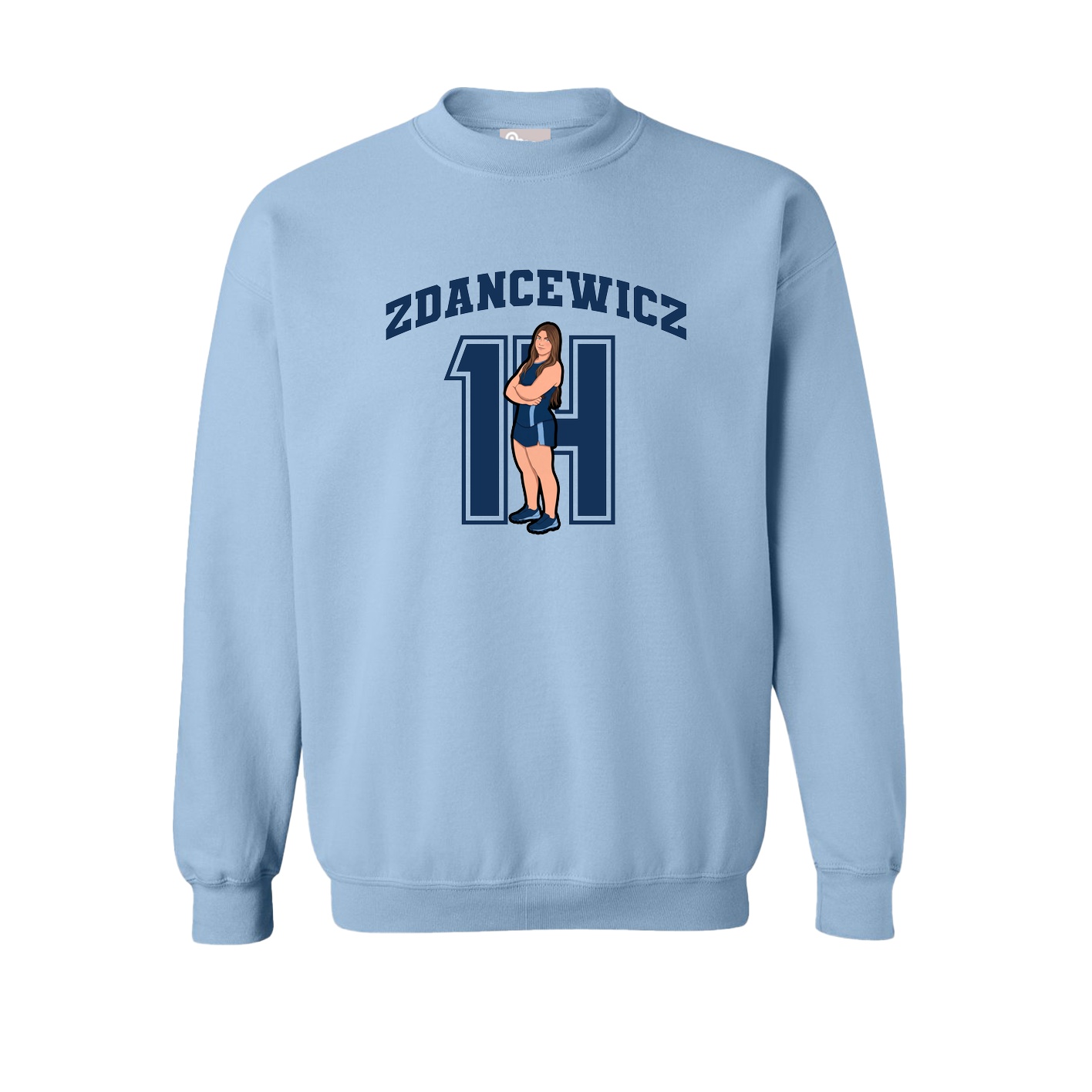 Fleece Crew — Number in Light Blue