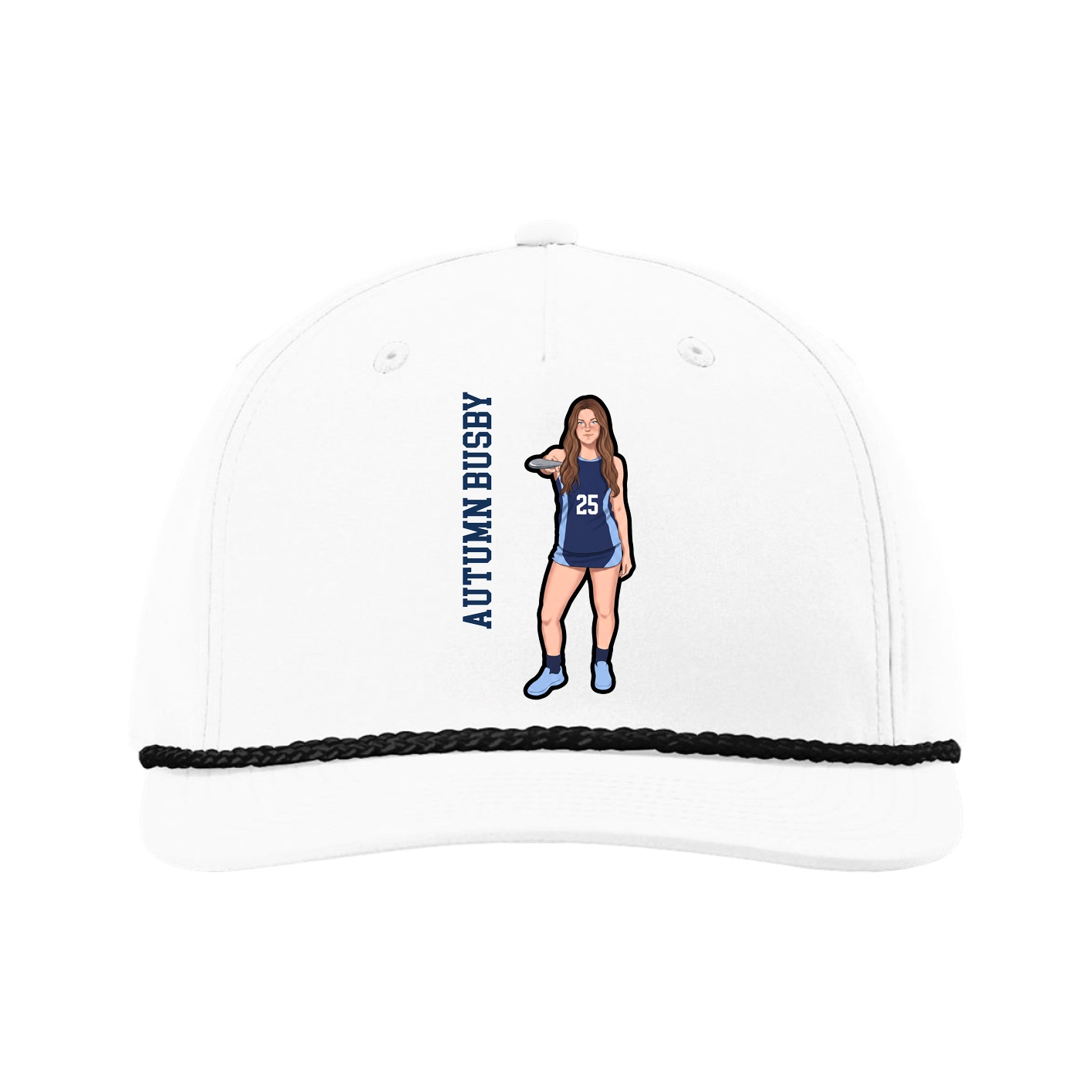 Five-Panel Classic Rope Cap — Name Vertical in White