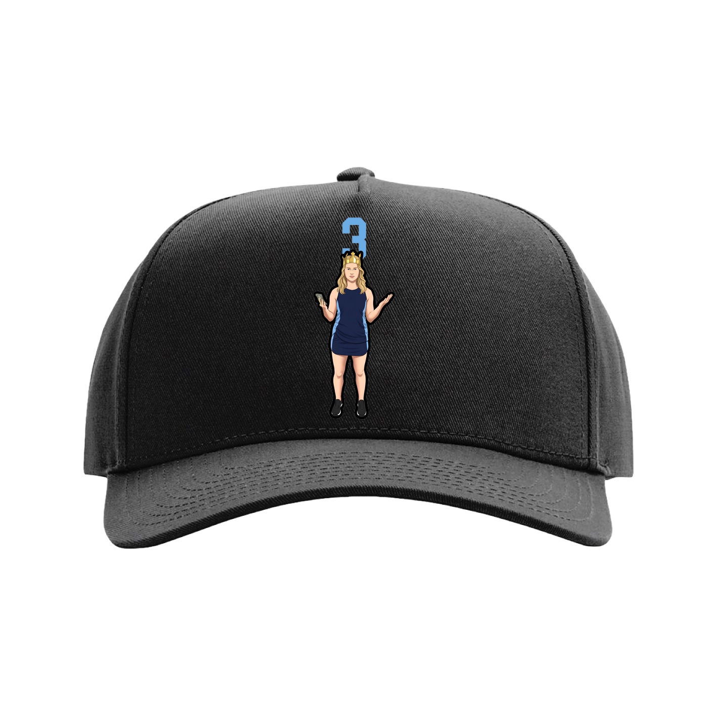 Full Fabric Five-Panel Champ Cap — Number Top in Black