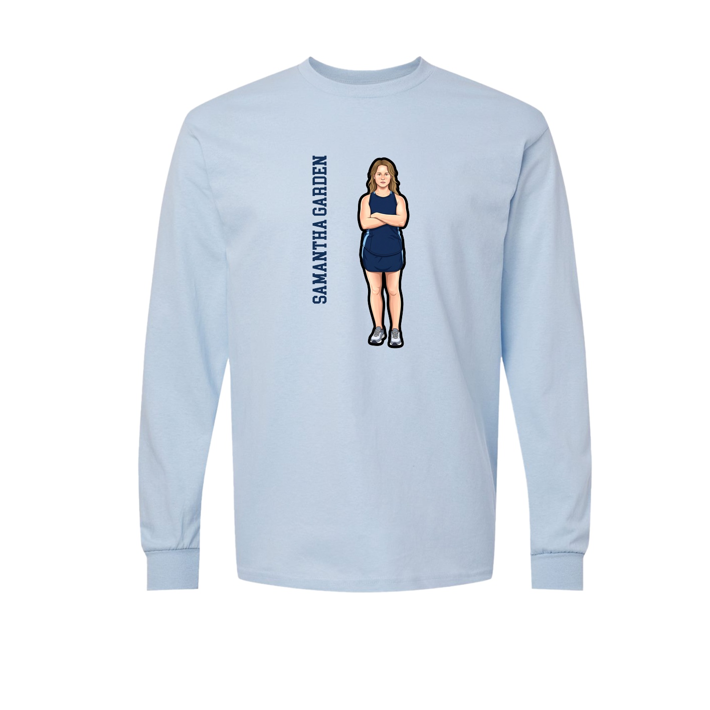 Long Sleeve Tee — Name Vertical in Light Blue