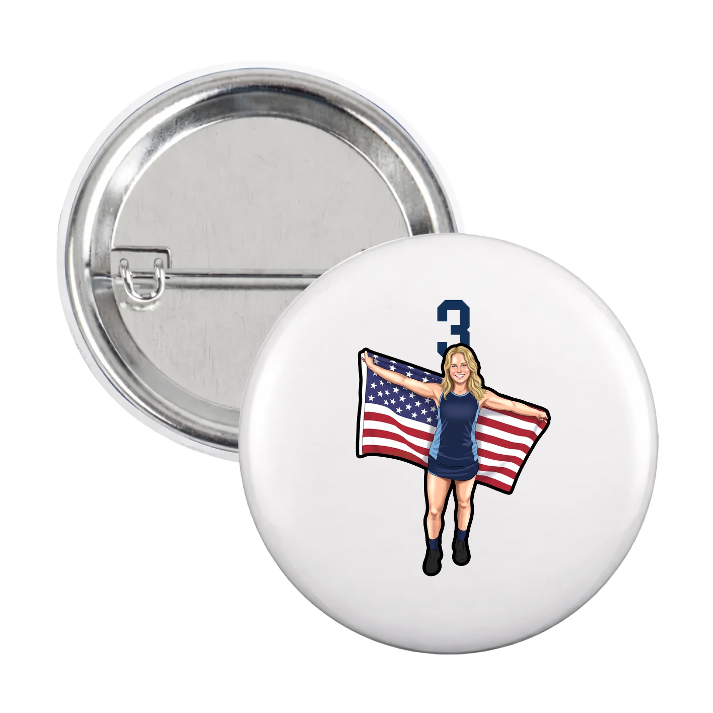 Game Day Button — Number Top in White