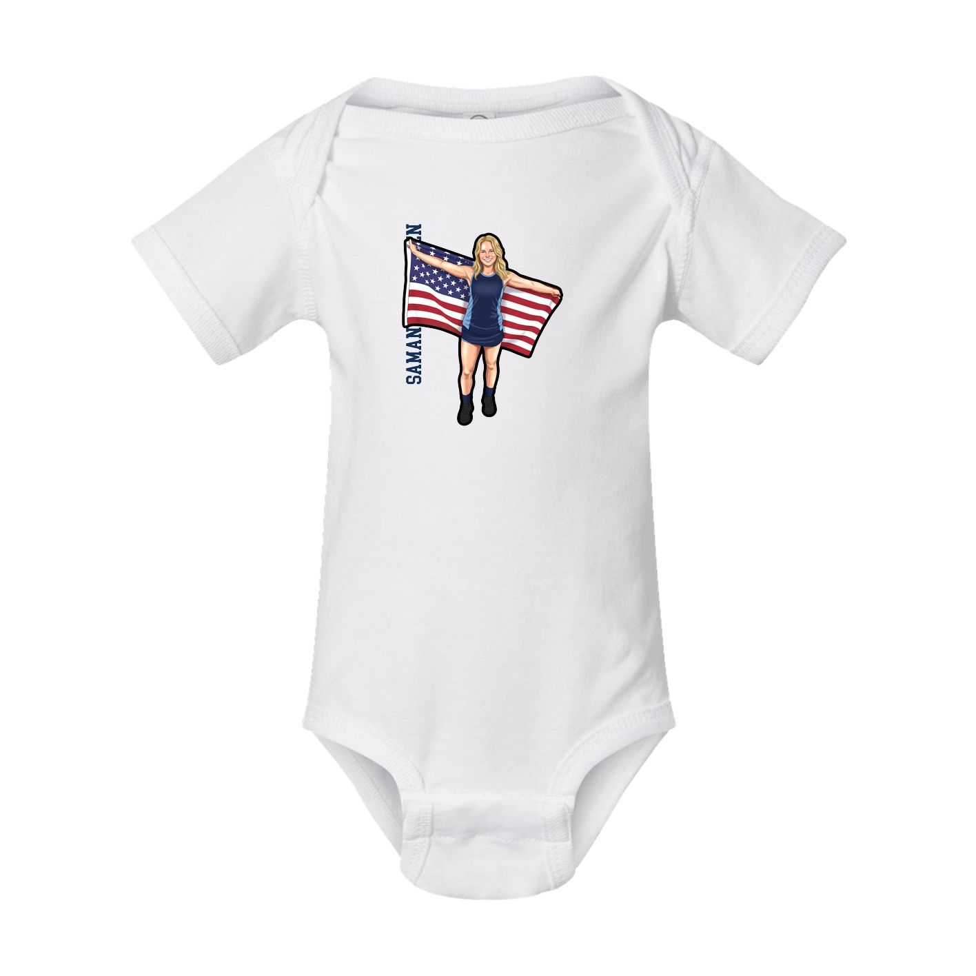 Baby Onesie — Name Vertical in White