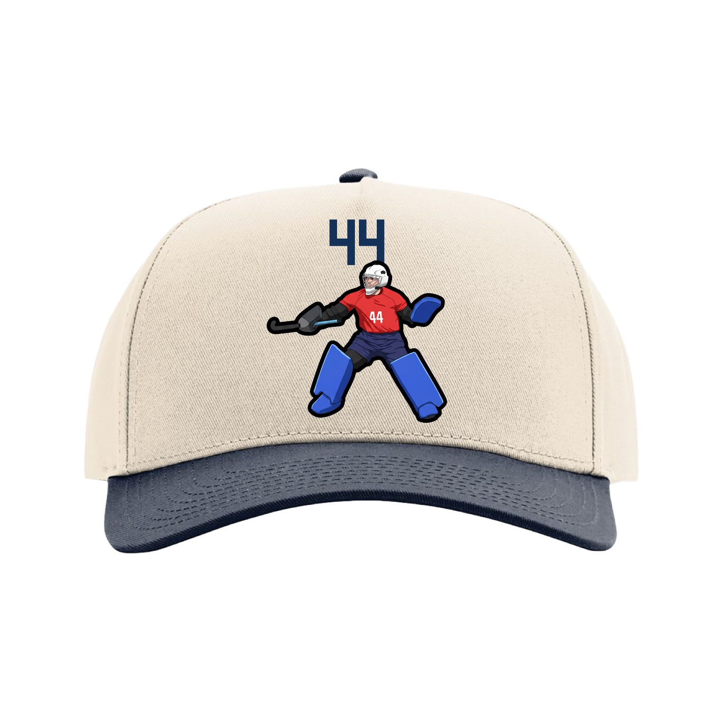 Full Fabric Five-Panel Champ Cap — Number Top in Cream/Navy