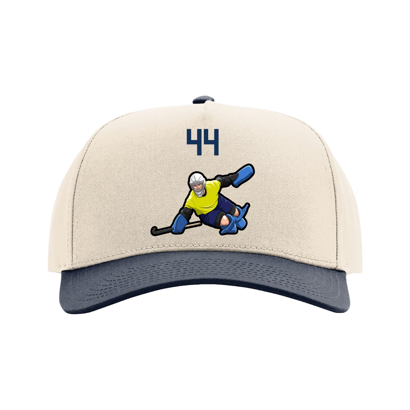 Full Fabric Five-Panel Champ Cap — Number Top in Cream/Navy