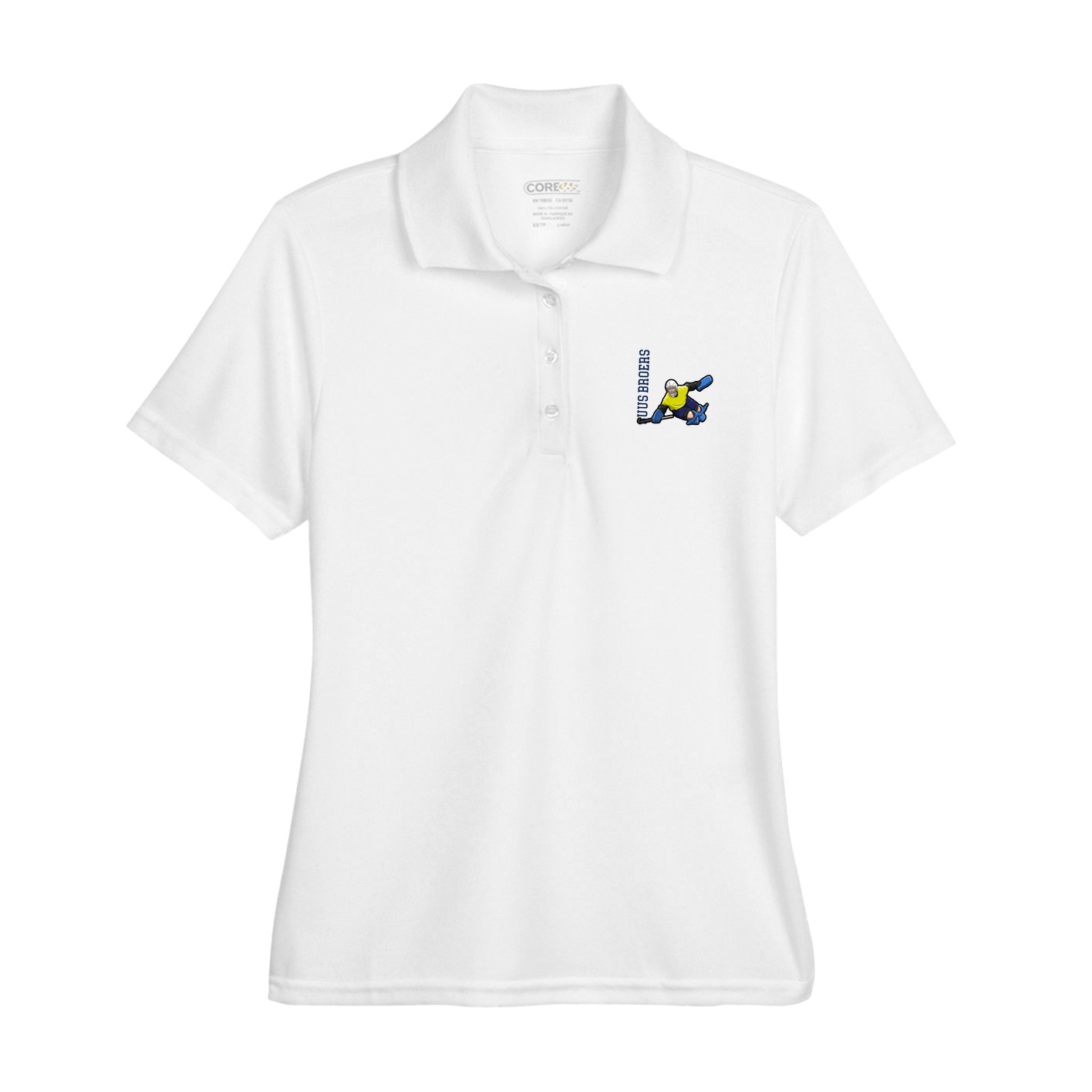 Womens Performance Polo — Name Vertical in White