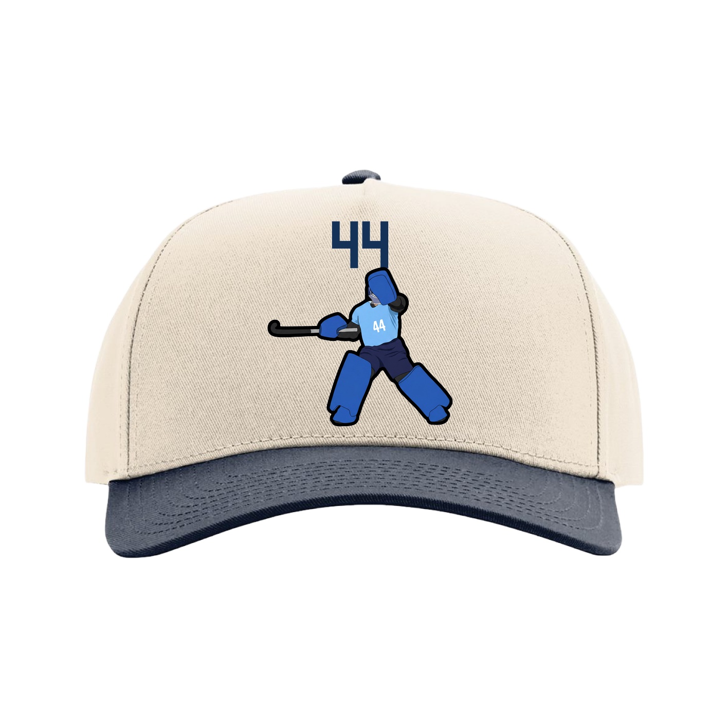 Full Fabric Five-Panel Champ Cap — Number Top in Cream/Navy
