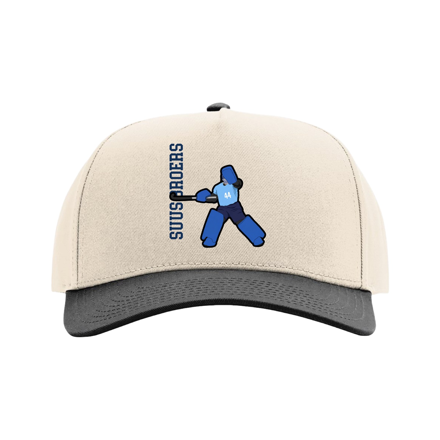 Full Fabric Five-Panel Champ Cap — Name Vertical in Cream/Black
