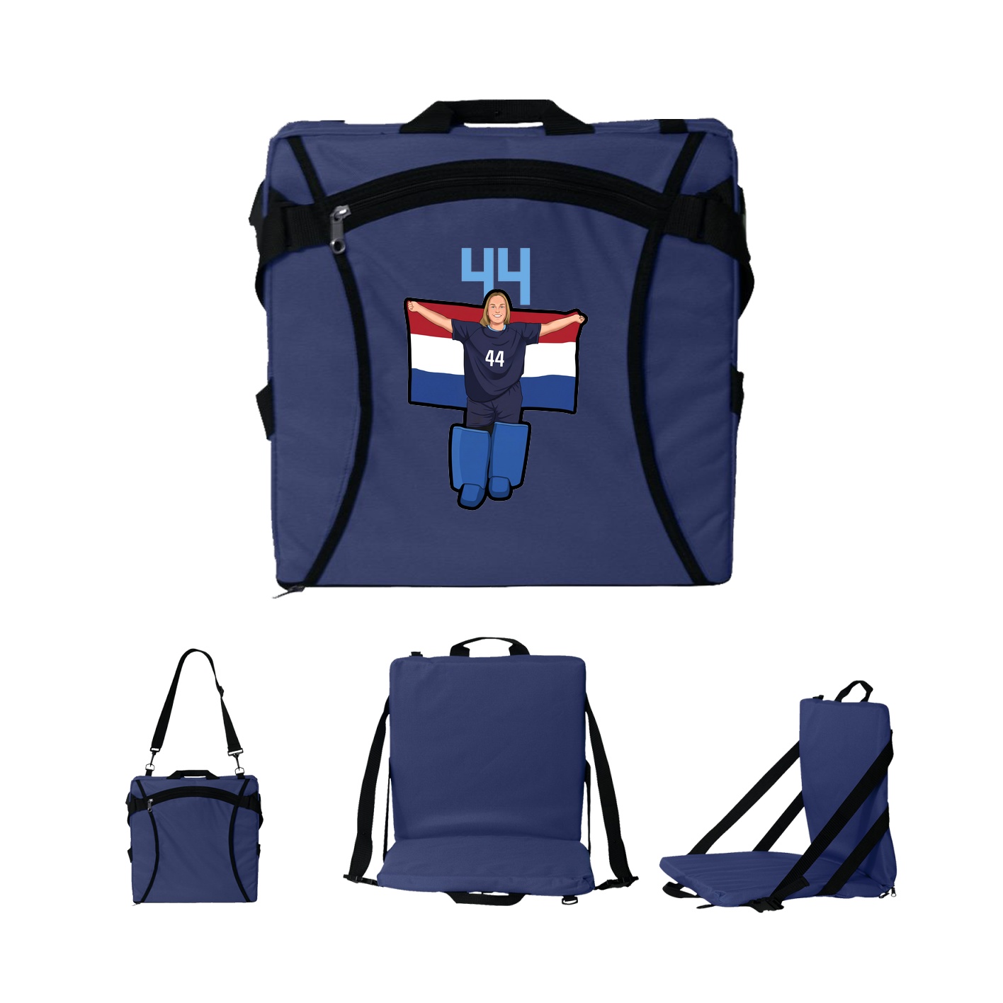 Folding Stadium Seat — Number Top in Navy