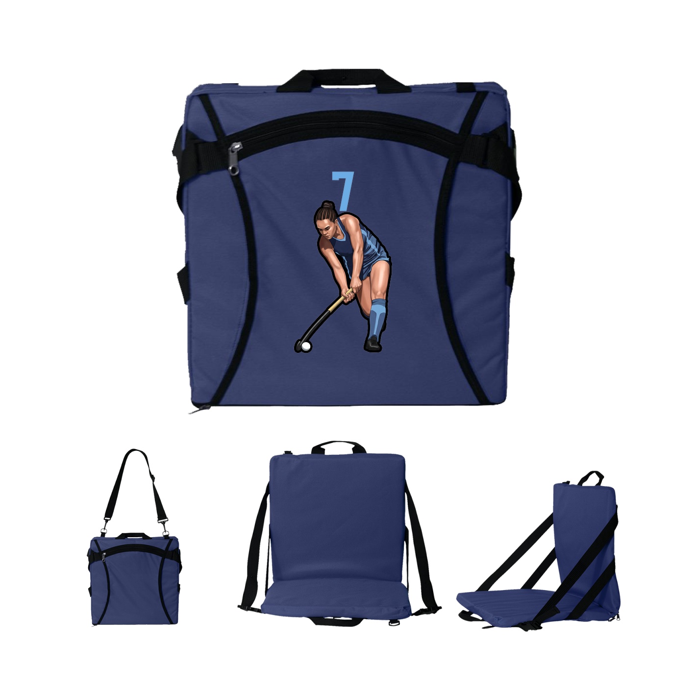 Folding Stadium Seat — Number Top in Navy