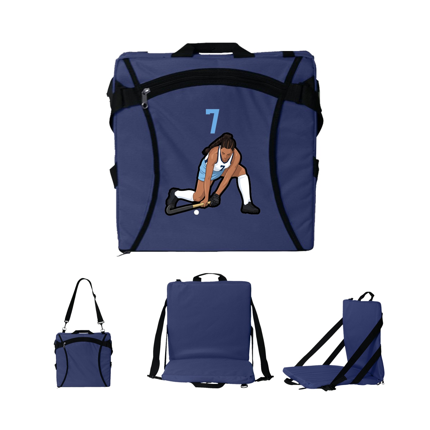 Folding Stadium Seat — Number Top in Navy