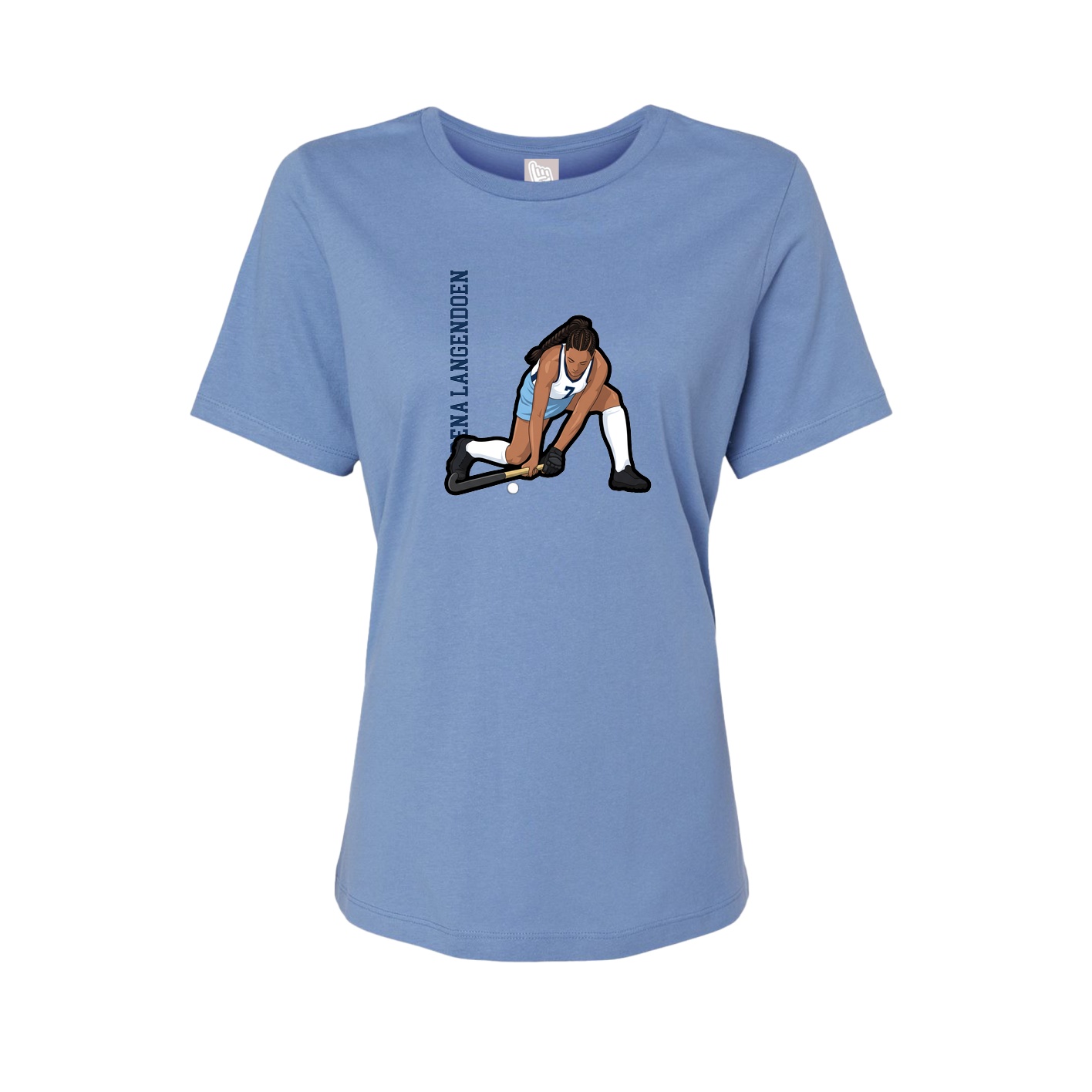 Womens Tee — Name Vertical in Powder Blue