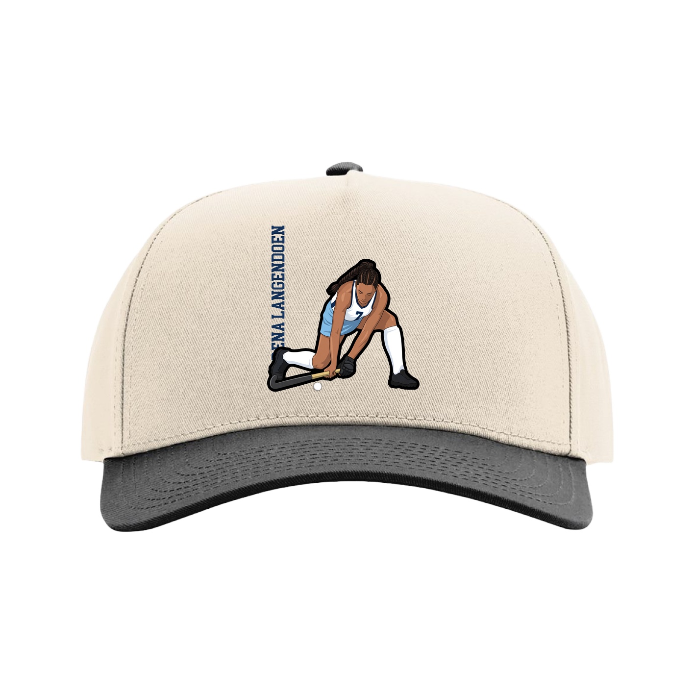 Full Fabric Five-Panel Champ Cap — Name Vertical in Cream/Black