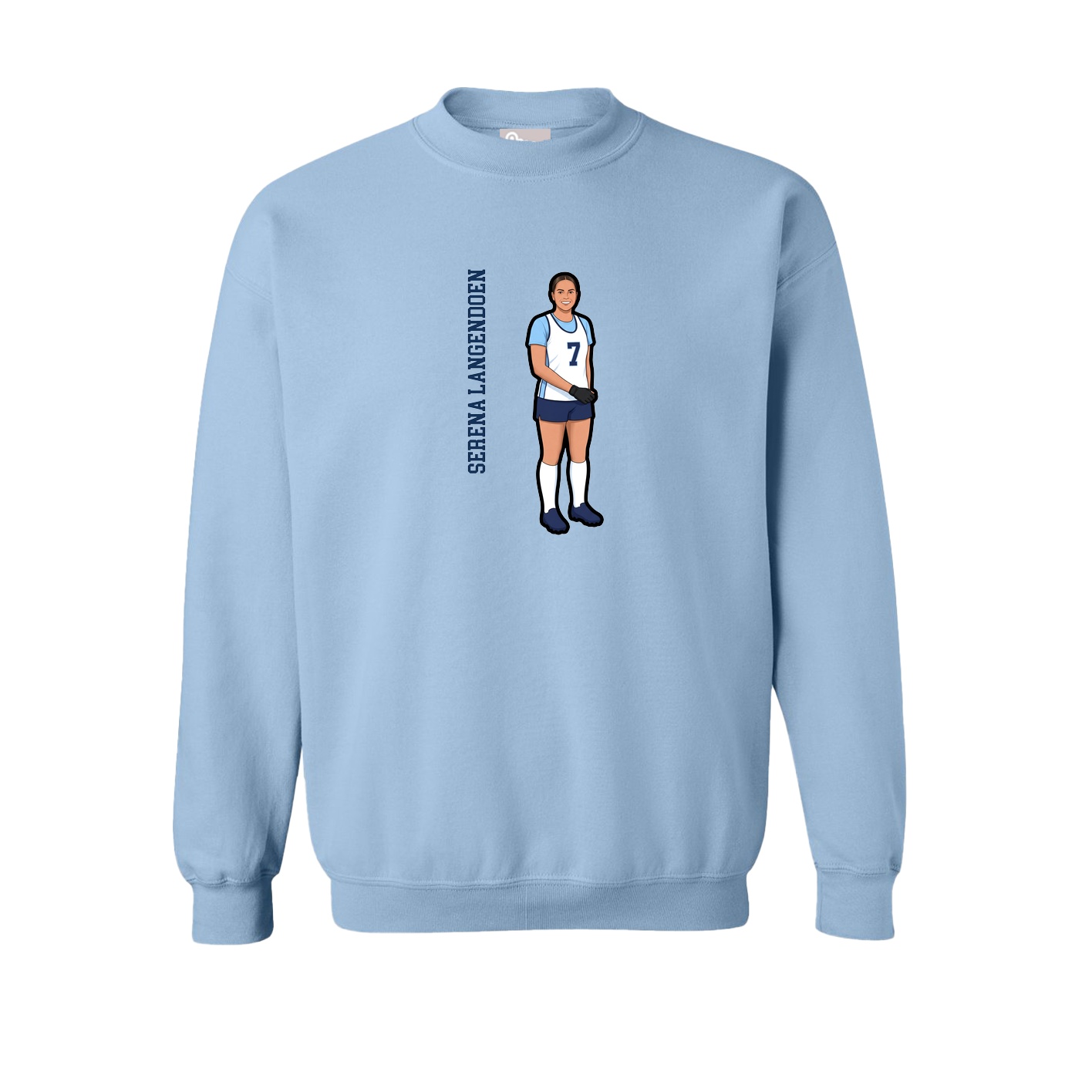 Fleece Crew — Name Vertical in Light Blue