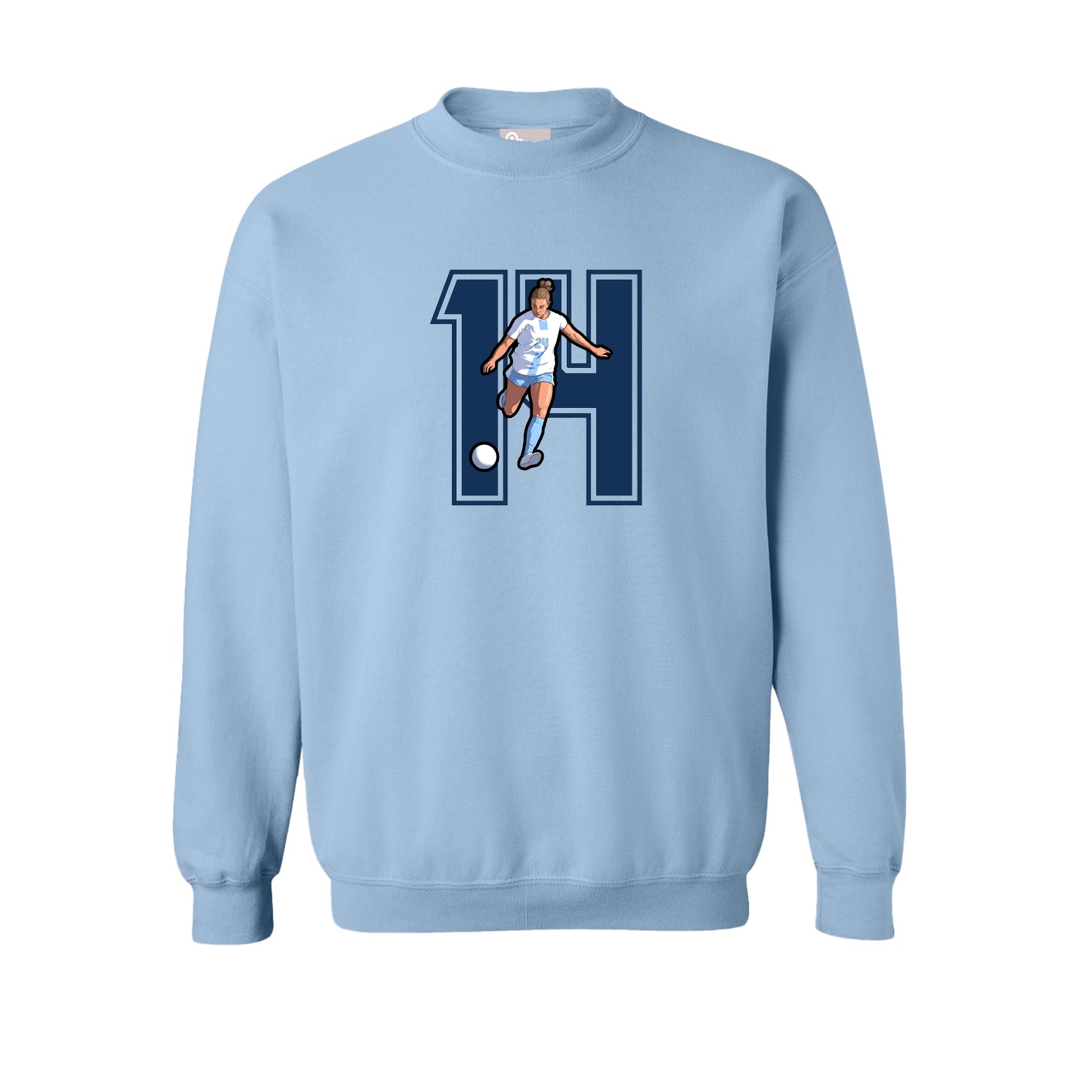 Fleece Crew — Number in Light Blue