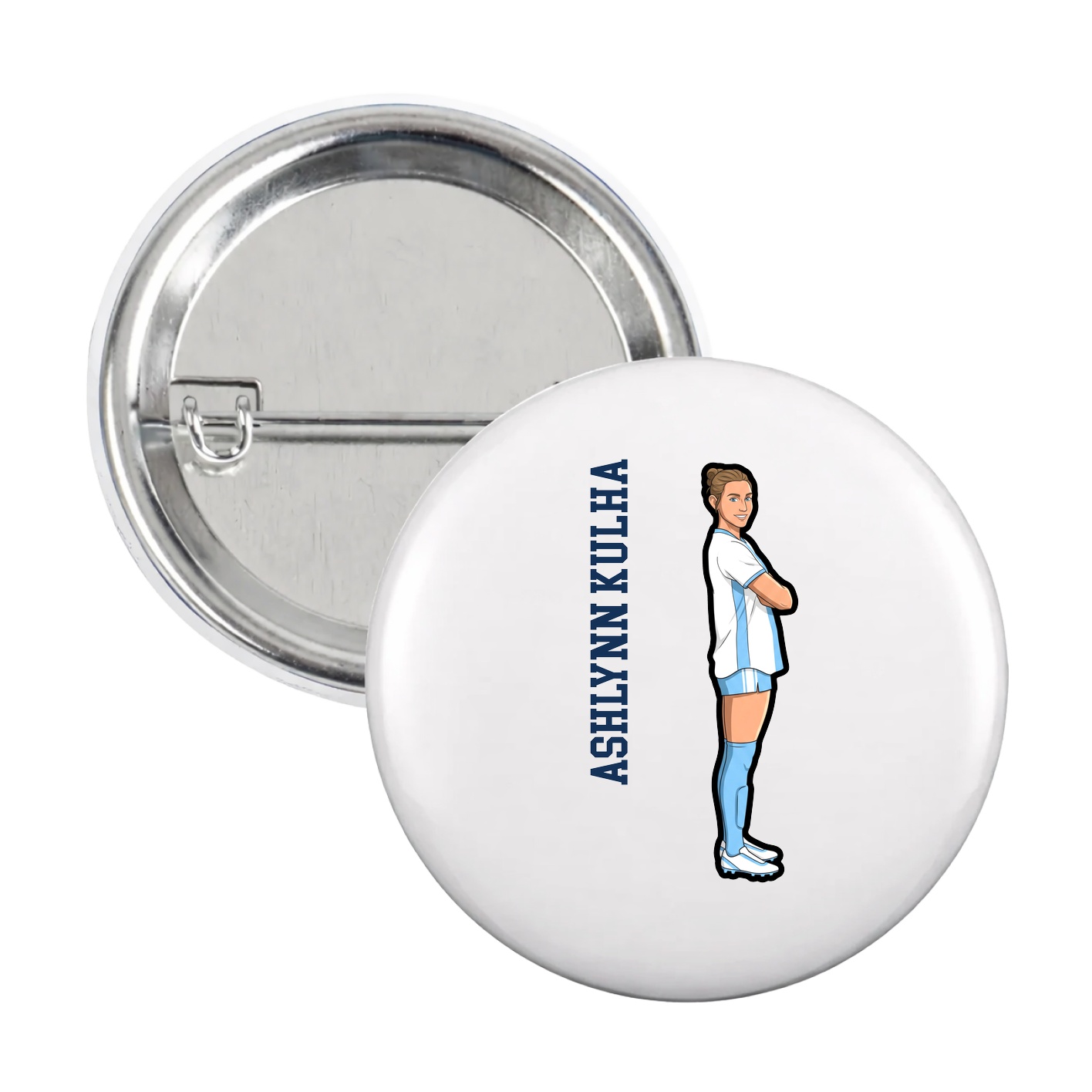Game Day Button — Name Vertical in White