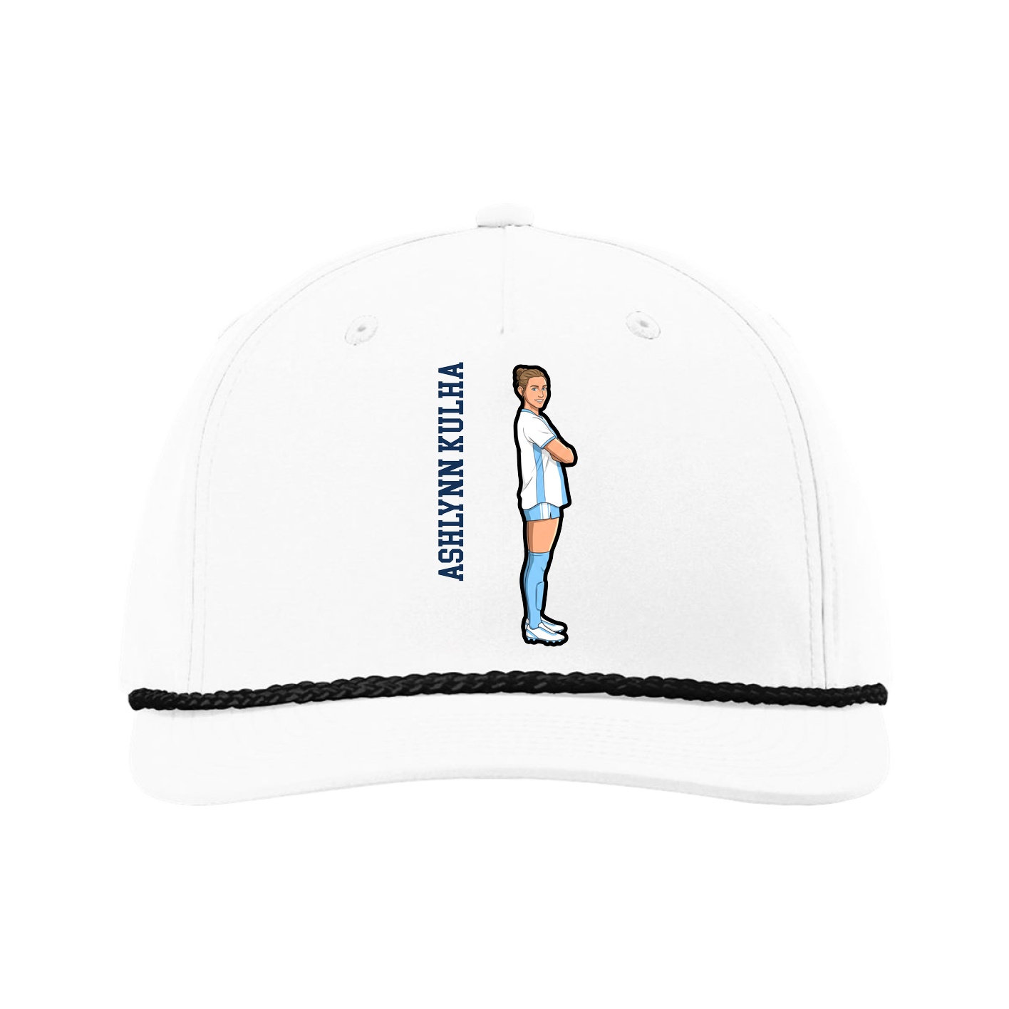 Five-Panel Classic Rope Cap — Name Vertical in White