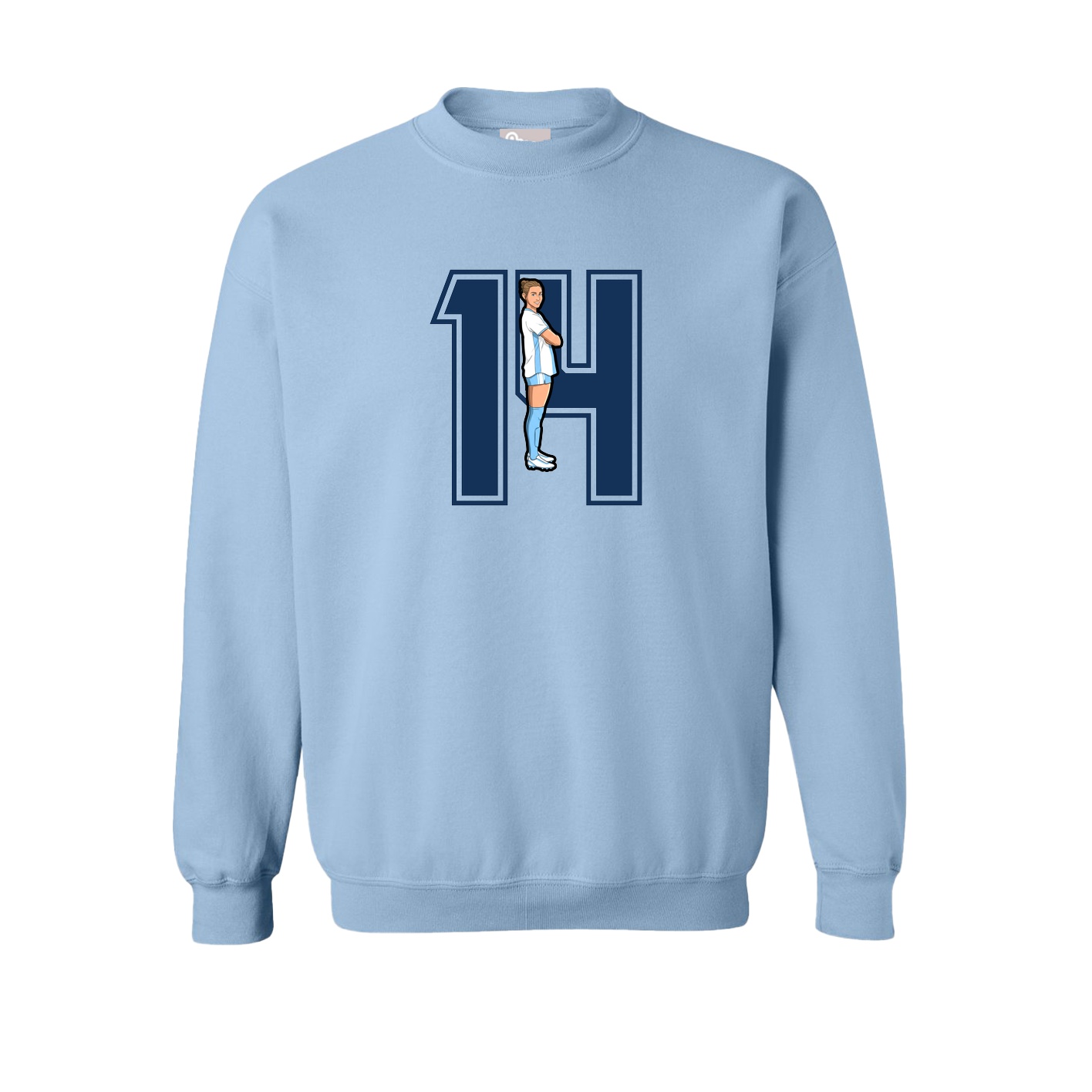 Fleece Crew — Number in Light Blue