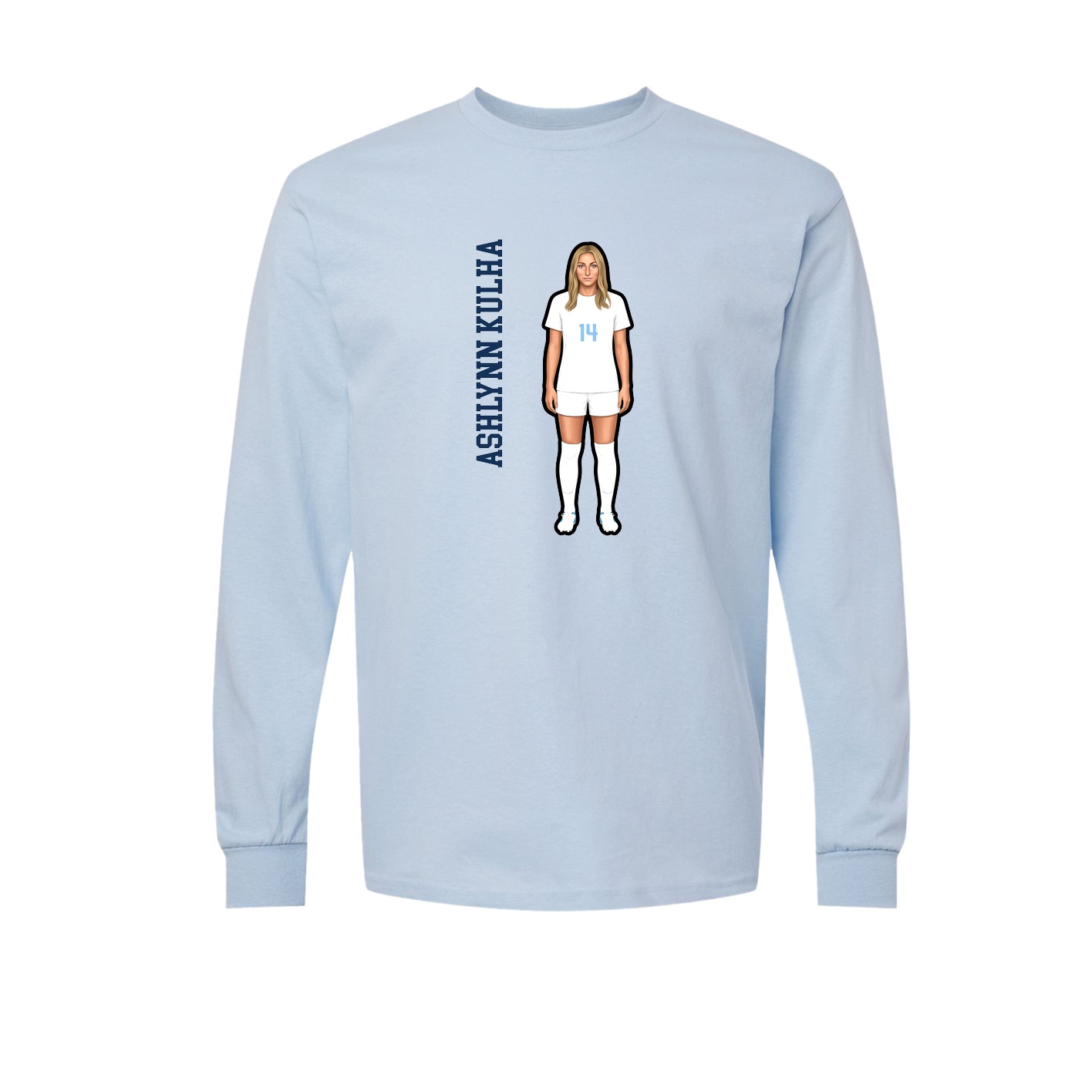 Long Sleeve Tee — Name Vertical in Light Blue