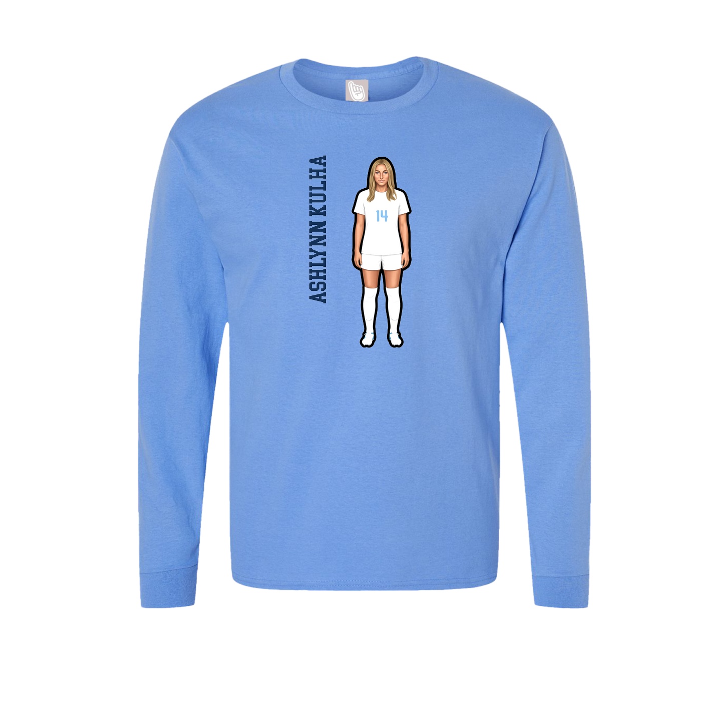Long Sleeve Tee — Name Vertical in Powder Blue