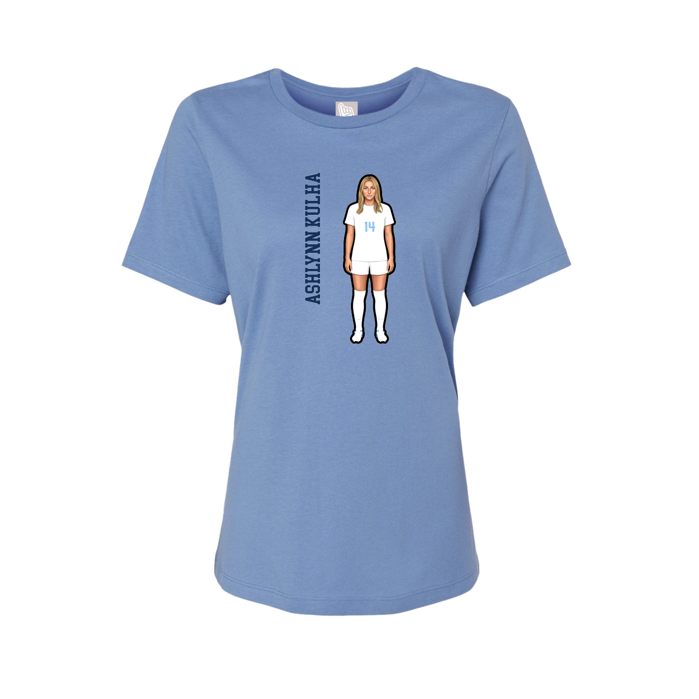 Womens Tee — Name Vertical in Powder Blue