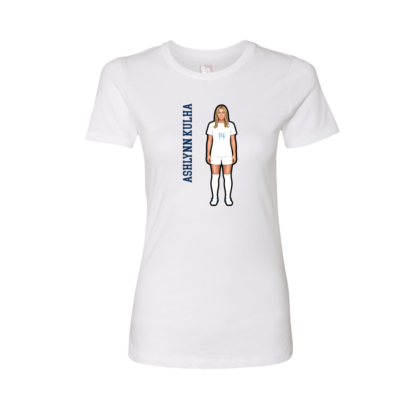 Womens Tee — Name Vertical in White