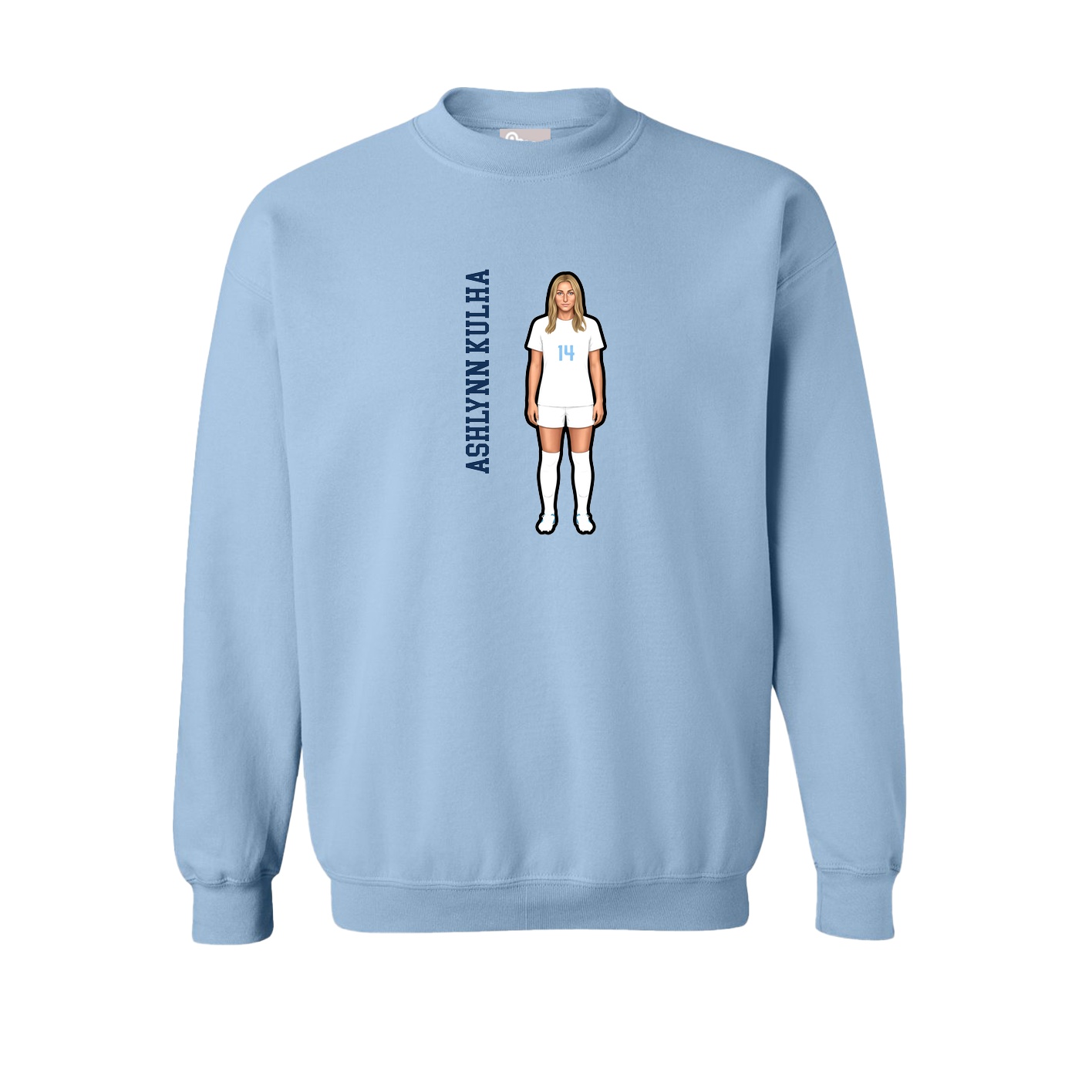 Fleece Crew — Name Vertical in Light Blue