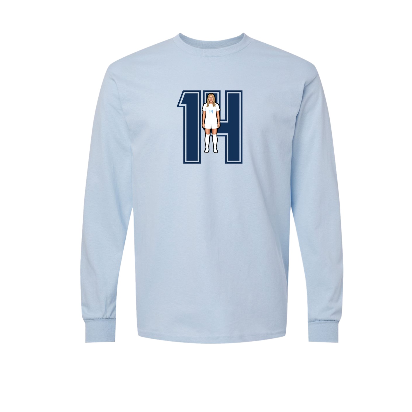 Long Sleeve Tee — Number in Light Blue