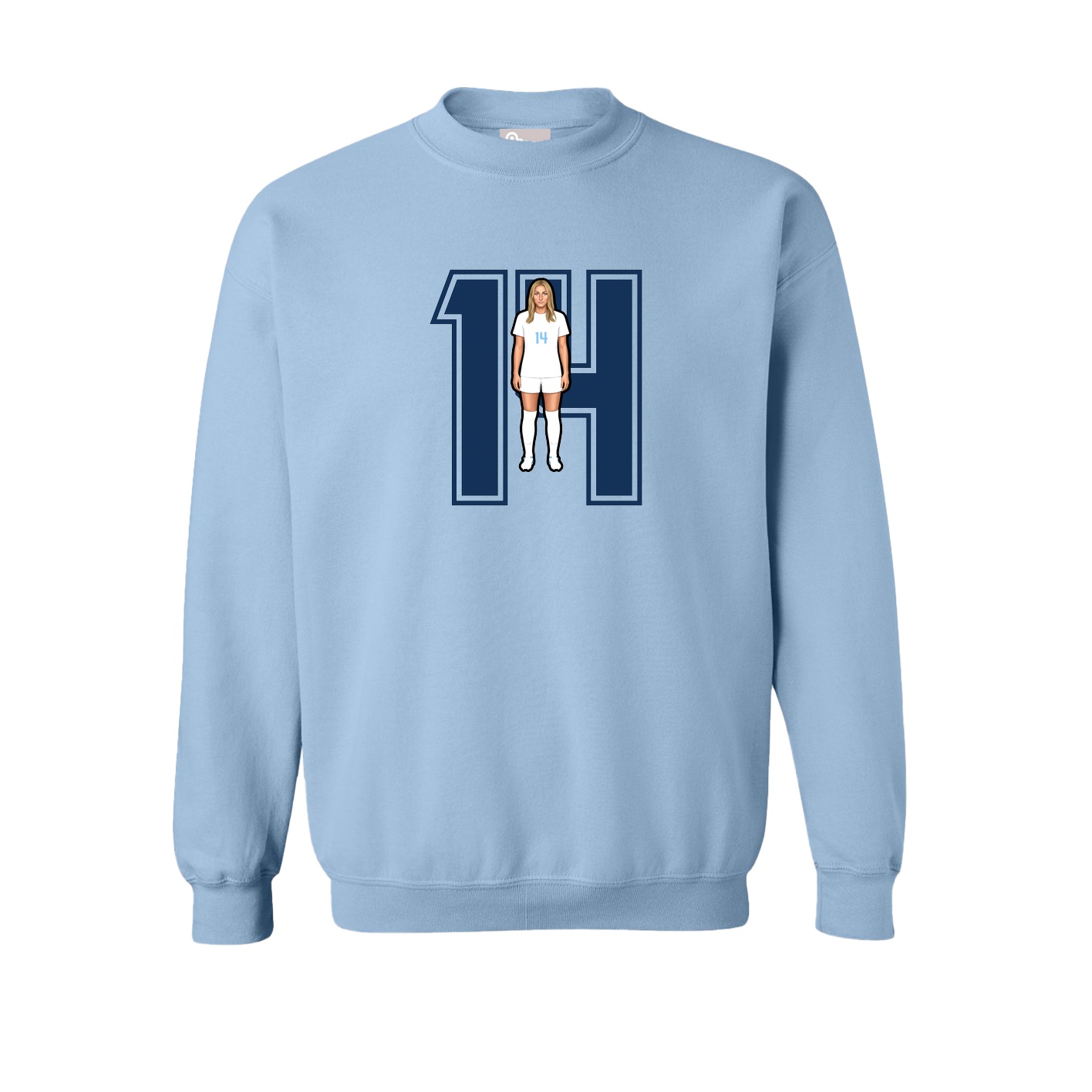 Fleece Crew — Number in Light Blue