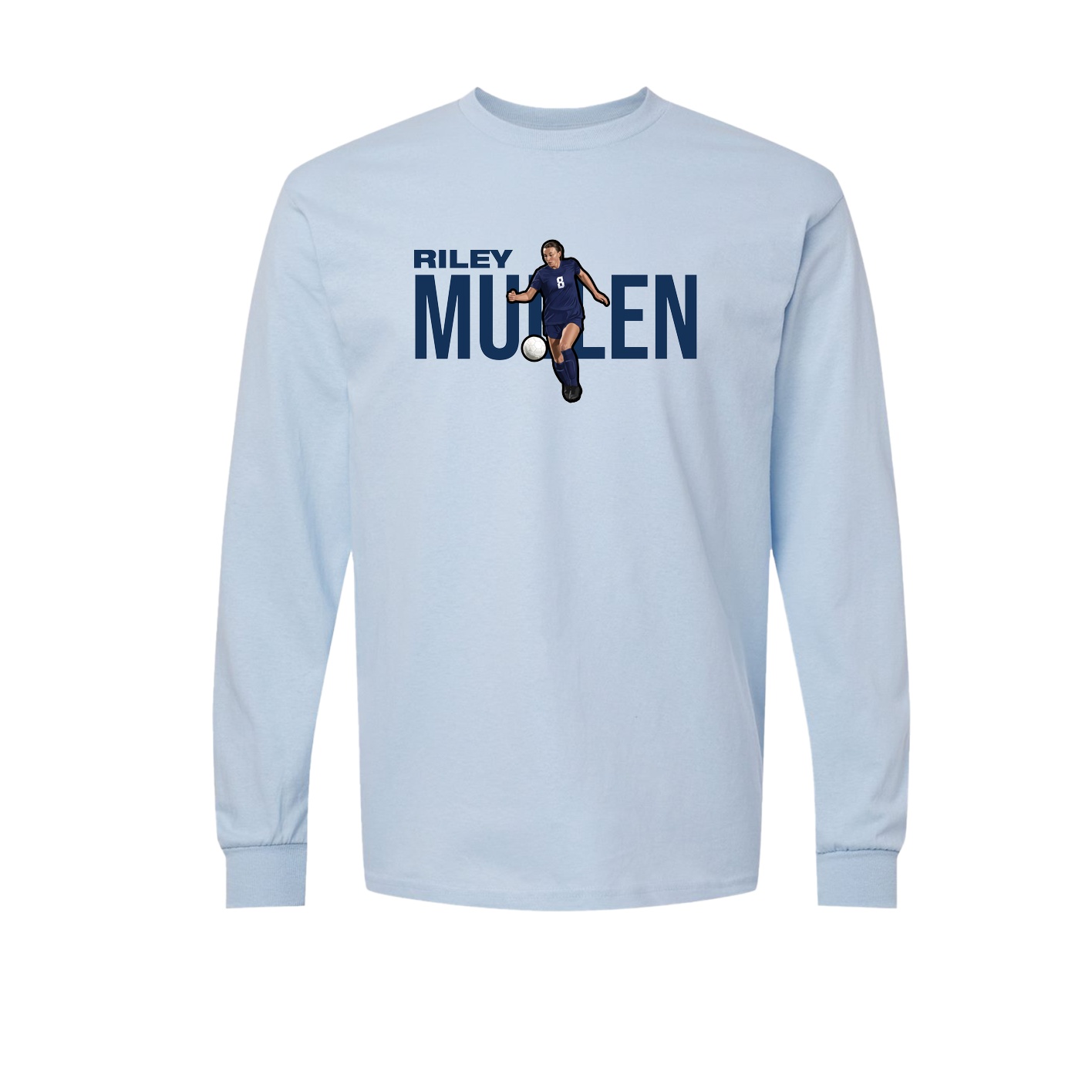 Long Sleeve Tee — Player Name in Light Blue