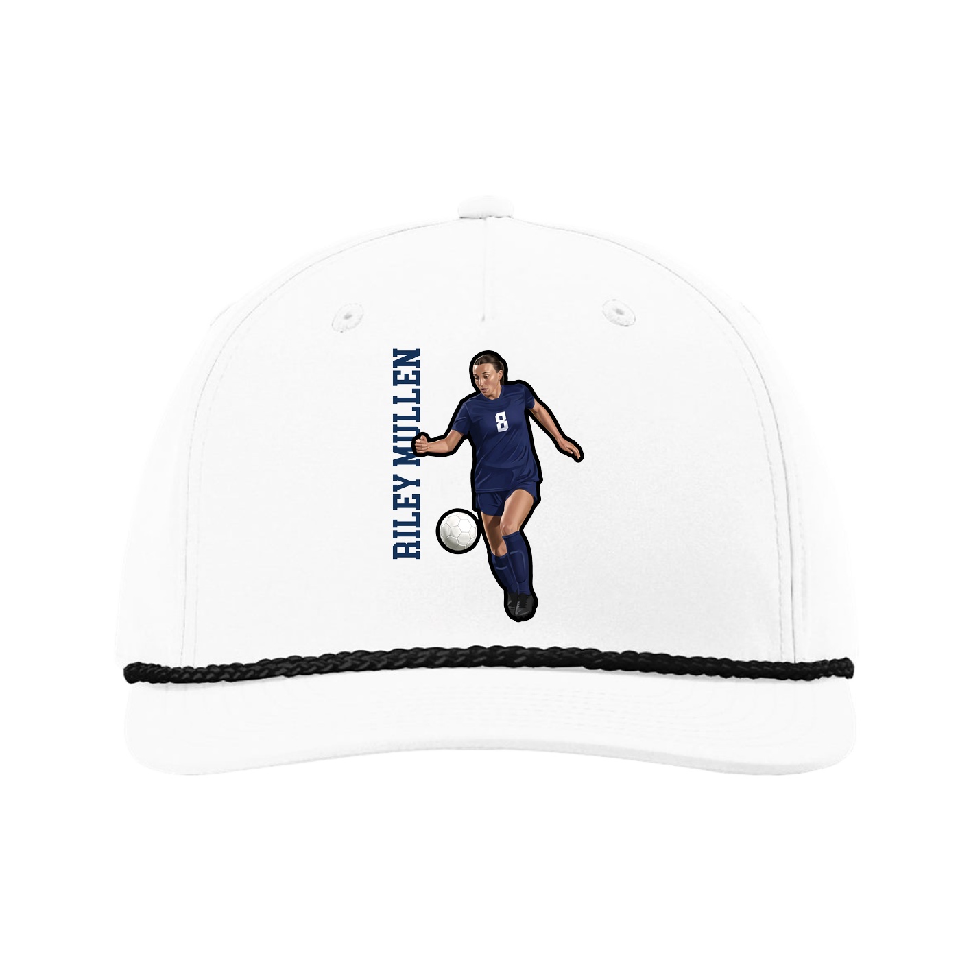 Five-Panel Classic Rope Cap — Name Vertical in White