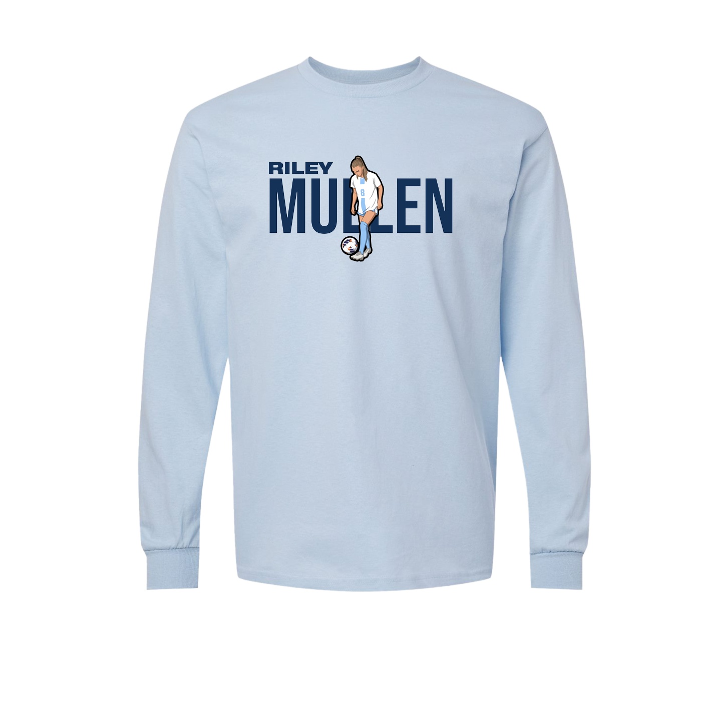 Long Sleeve Tee — Player Name in Light Blue