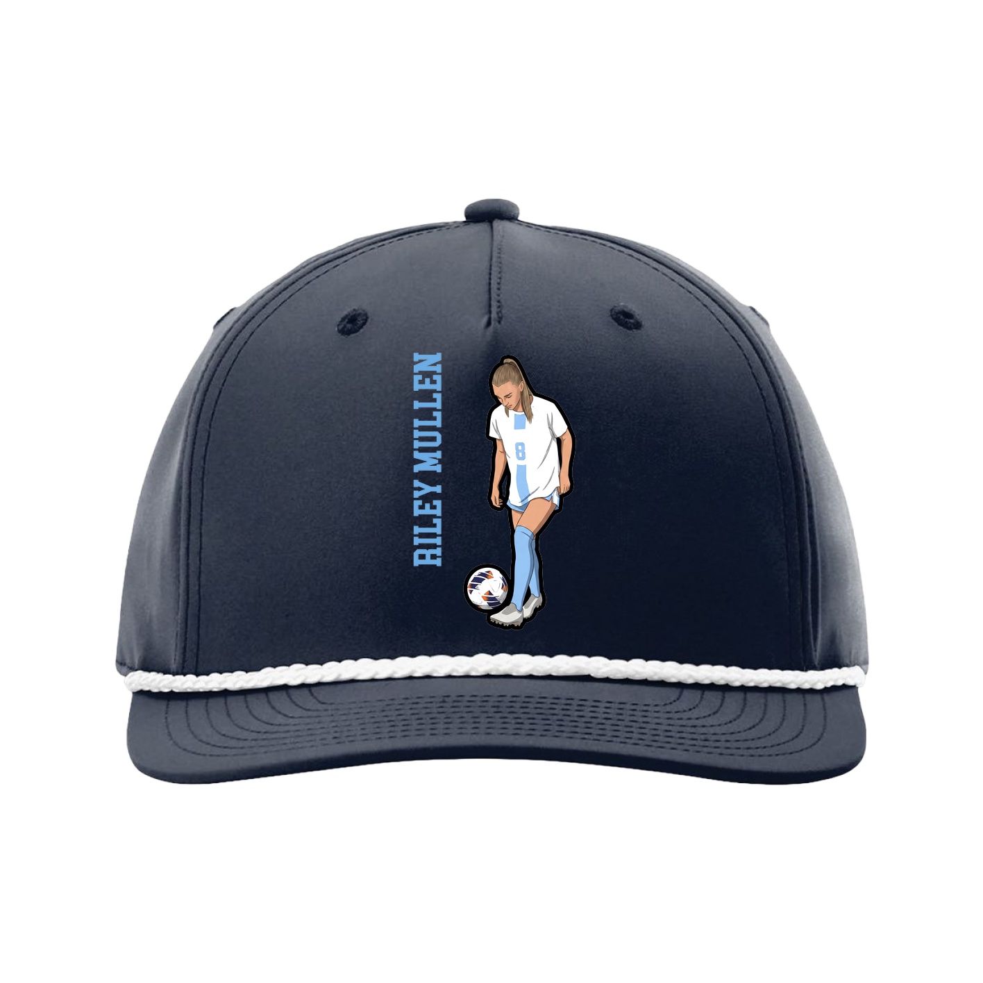 Five-Panel Classic Rope Cap — Name Vertical in Navy