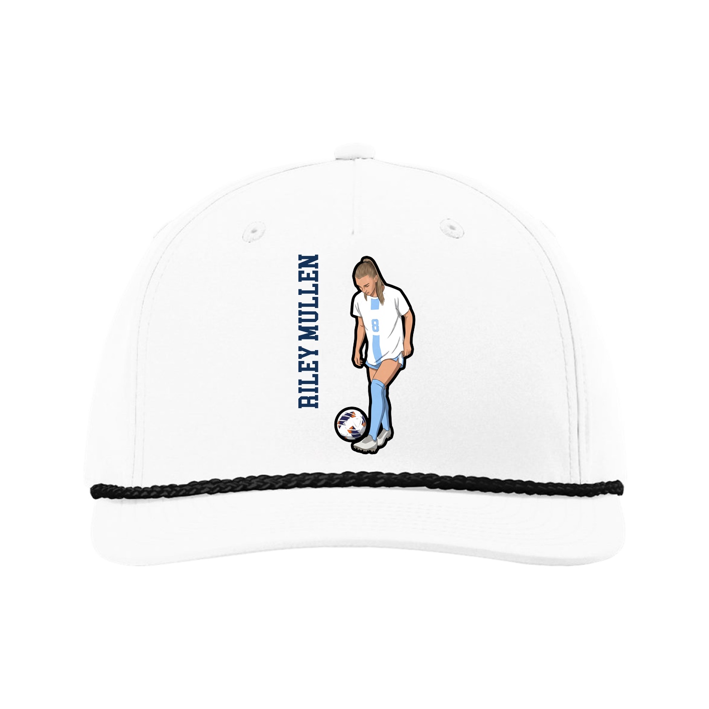 Five-Panel Classic Rope Cap — Name Vertical in White