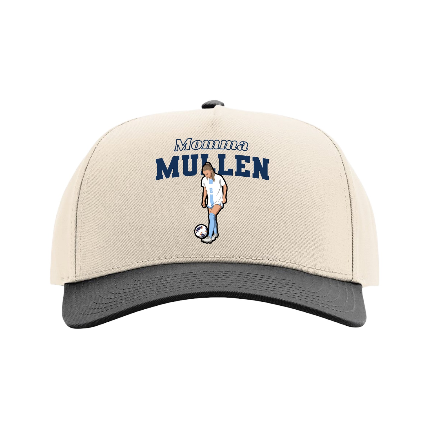 Full Fabric Five-Panel Champ Cap — Mothers Day Block in Cream/Black