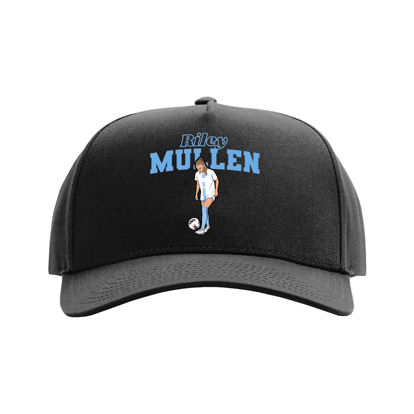Full Fabric Five-Panel Champ Cap — Name Arch in Black