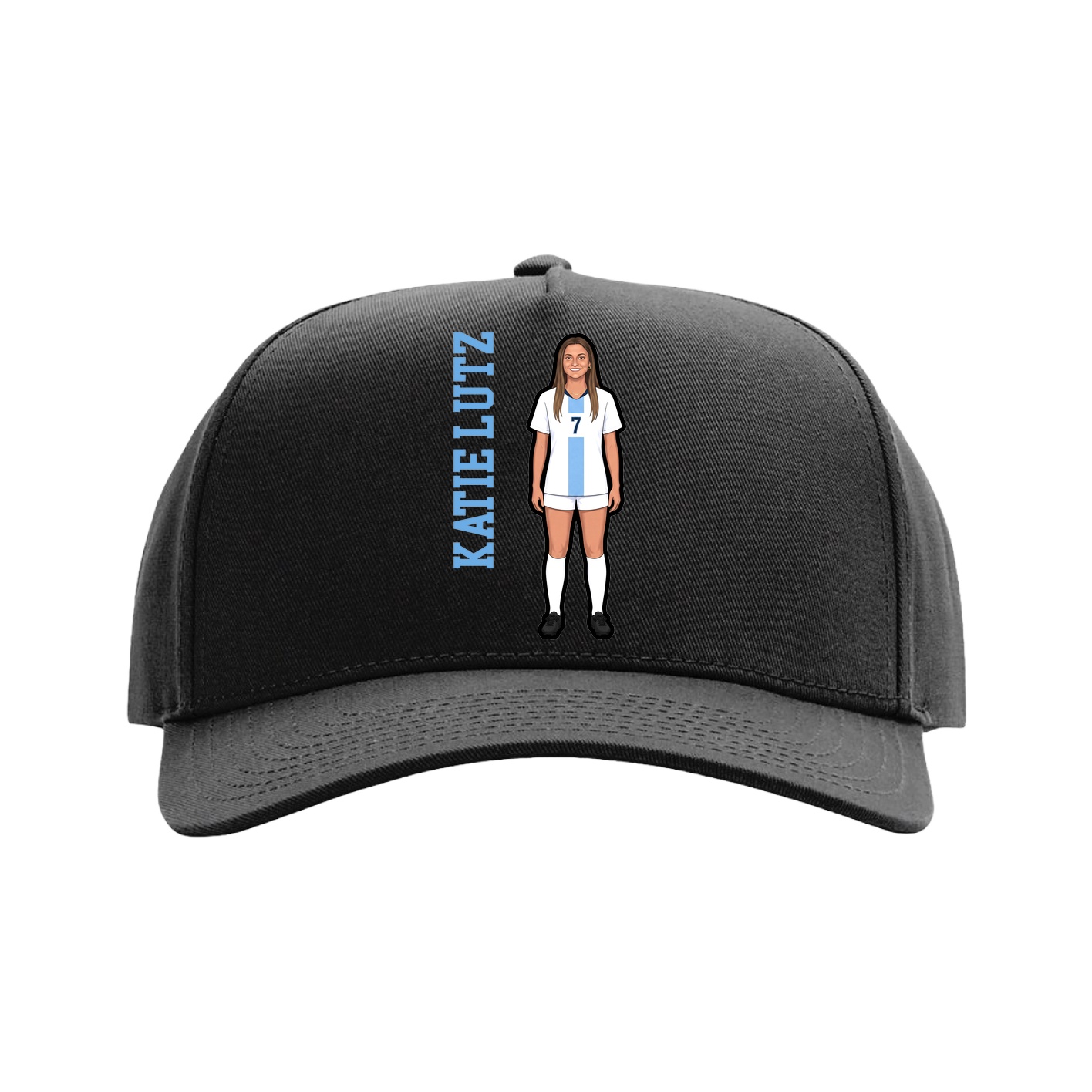 Full Fabric Five-Panel Champ Cap — Name Vertical in Black