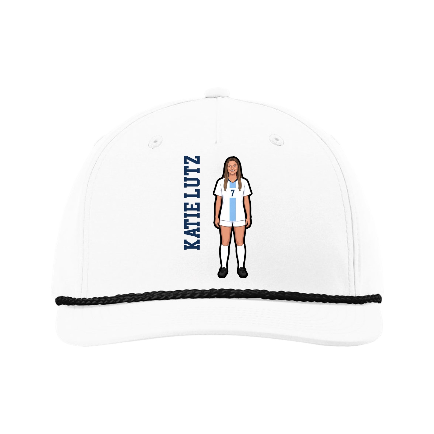 Five-Panel Classic Rope Cap — Name Vertical in White