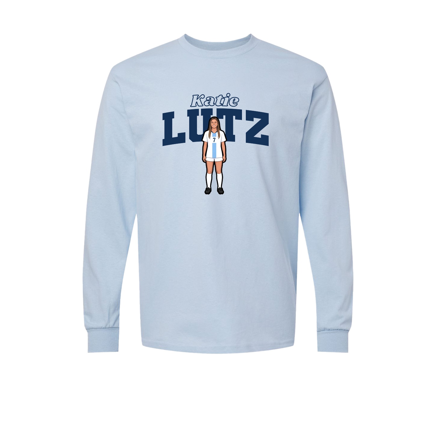 Long Sleeve Tee — Name Arch in Light Blue
