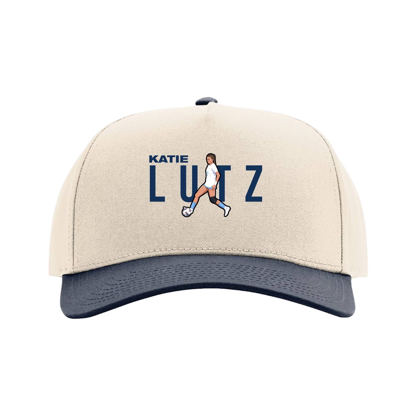 Full Fabric Five-Panel Champ Cap — Player Name in Cream/Navy