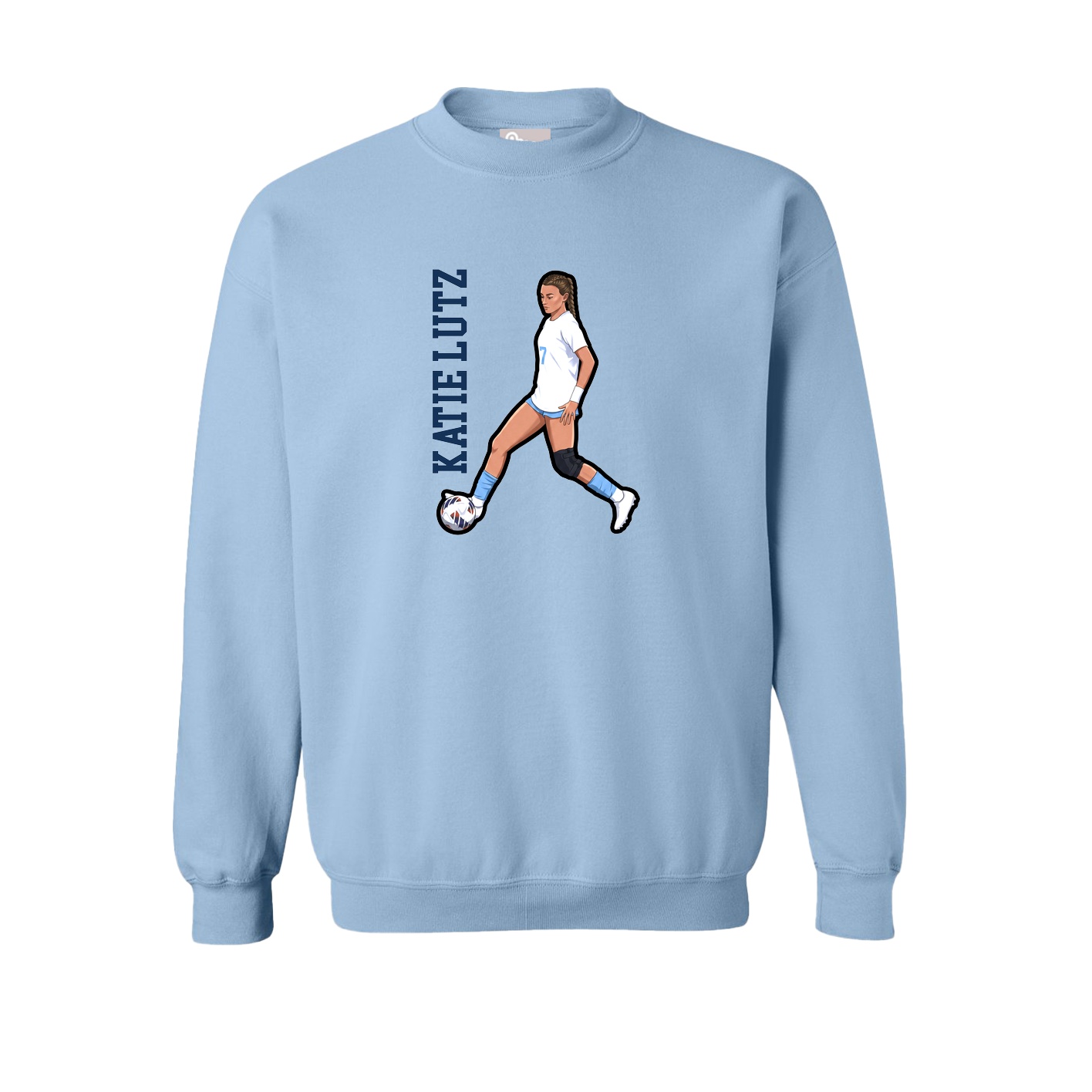 Fleece Crew — Name Vertical in Light Blue