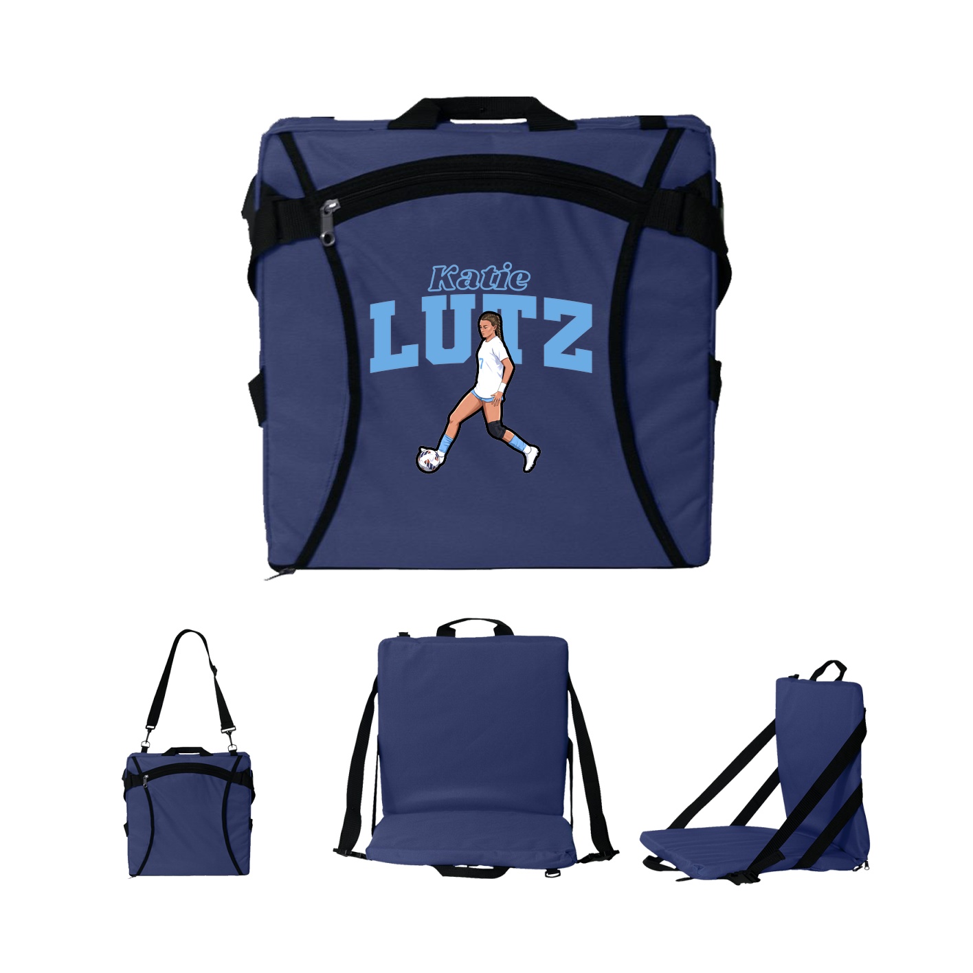 Folding Stadium Seat — Name Arch in Navy