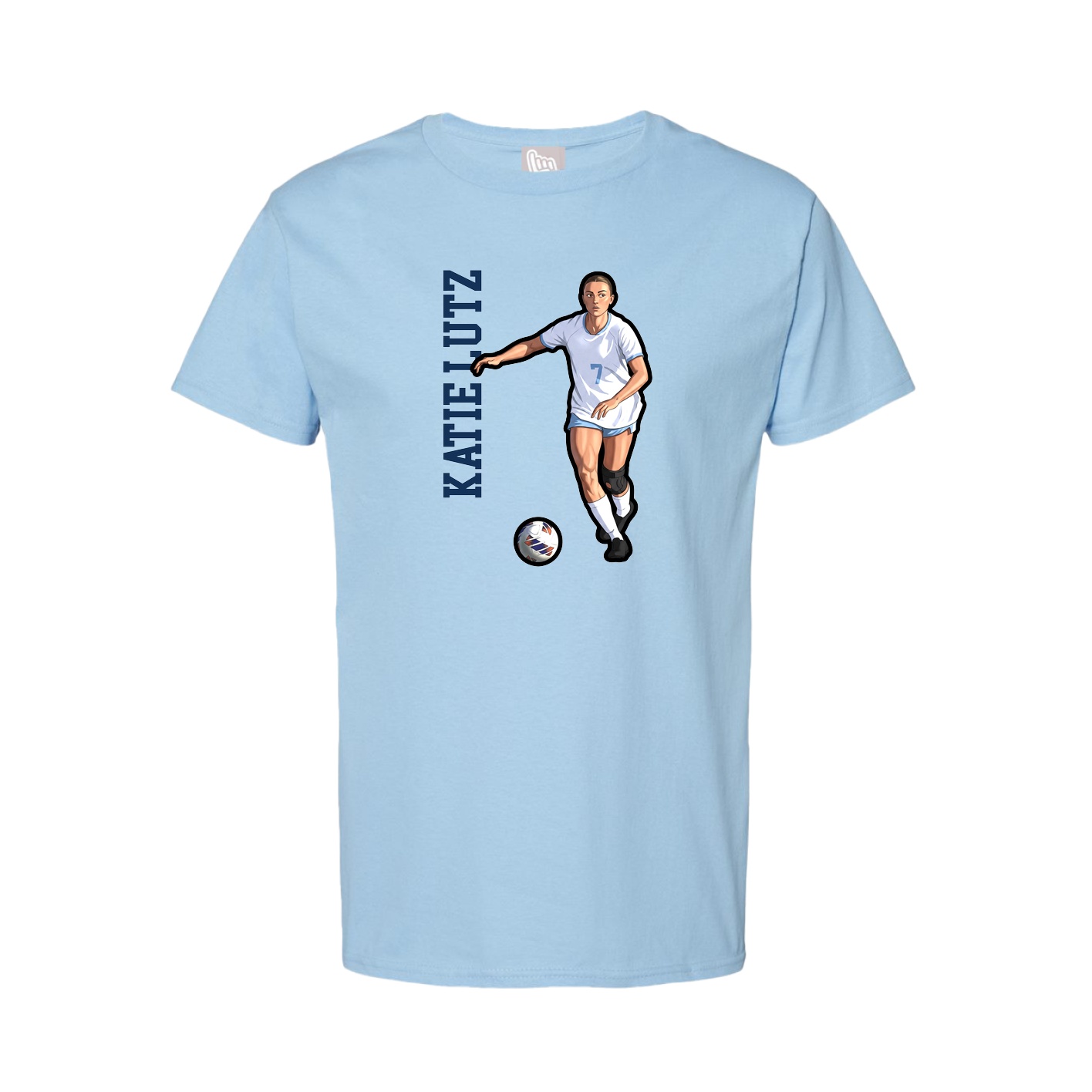 Youth Tee — Name Vertical in Light Blue